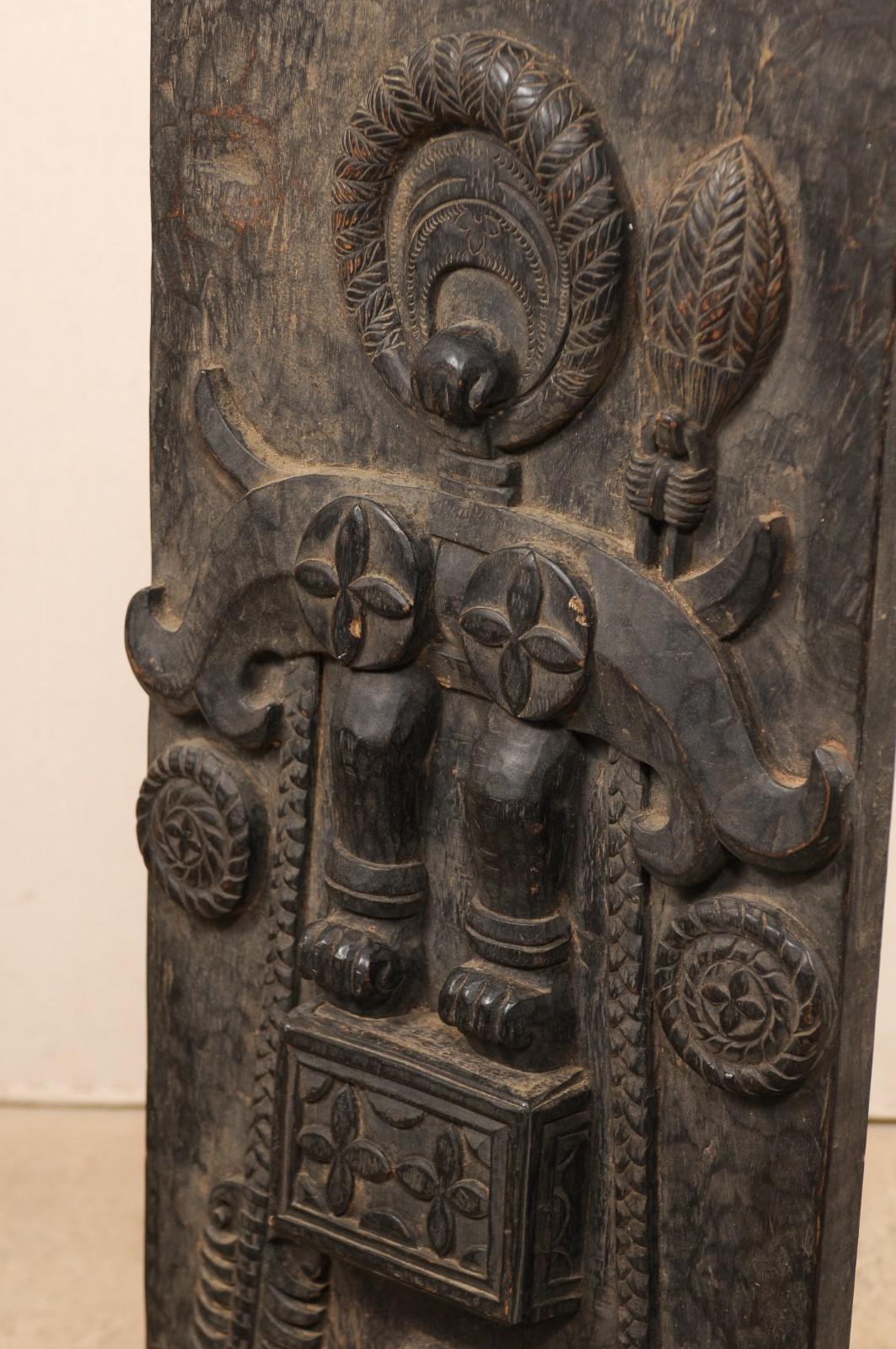 Mid-20th Century Hand-Carved Tribal Wood Wall Panel from Nias Island, Indonesia 4