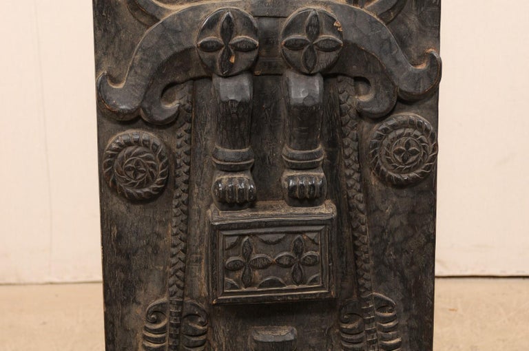 Mid-20th Century Hand-Carved Tribal Wood Wall Panel from Nias Island, Indonesia In Good Condition In Atlanta, GA