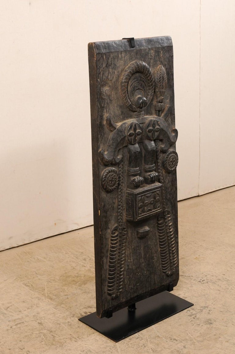 Mid-20th Century Hand-Carved Tribal Wood Wall Panel from Nias Island, Indonesia 1