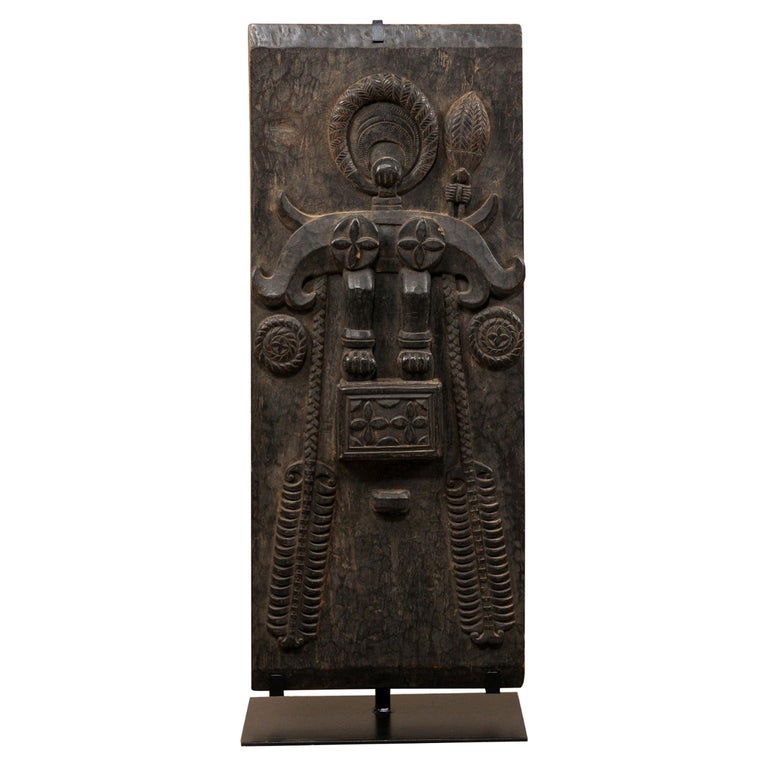 Mid-20th Century Hand-Carved Tribal Wood Wall Panel from Nias Island, Indonesia