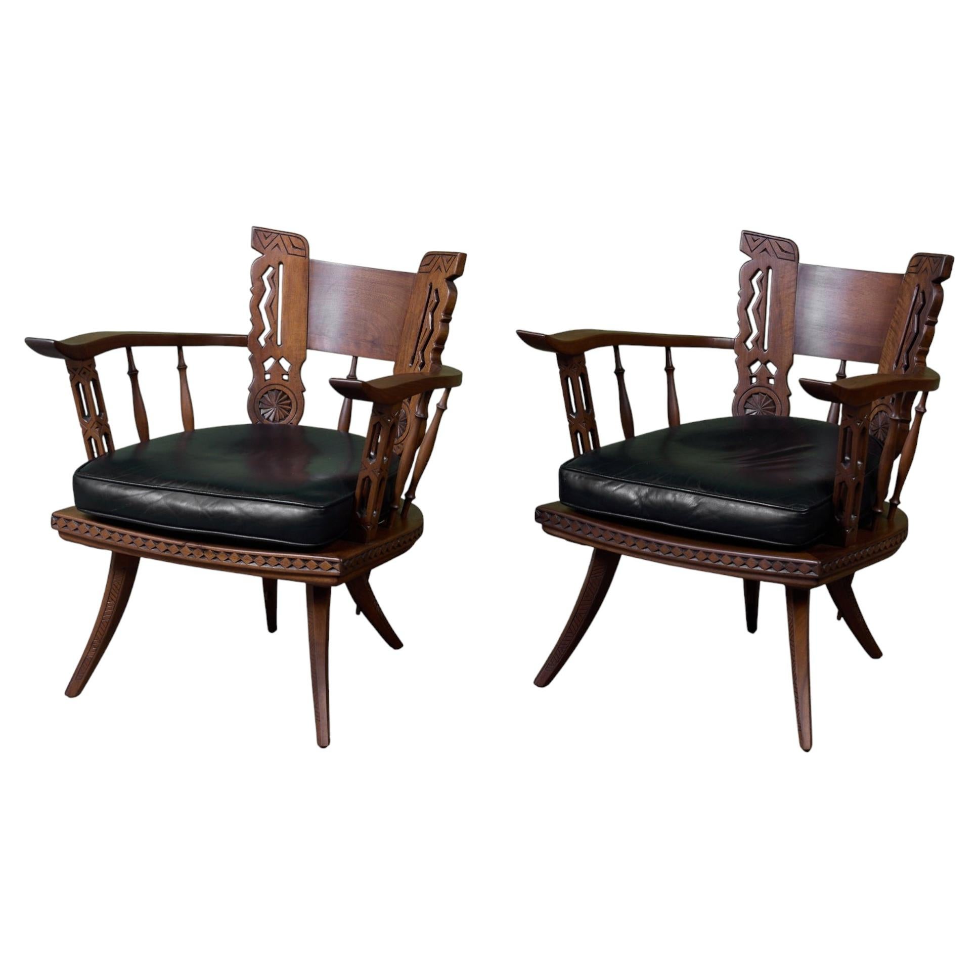 Mid-20th Century Carved Walnut Armchairs in Ettore Zaccari Style For Sale