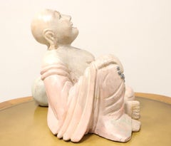 Mid 20th Century Carved Wood Smiling Buddha Figure Sculpture