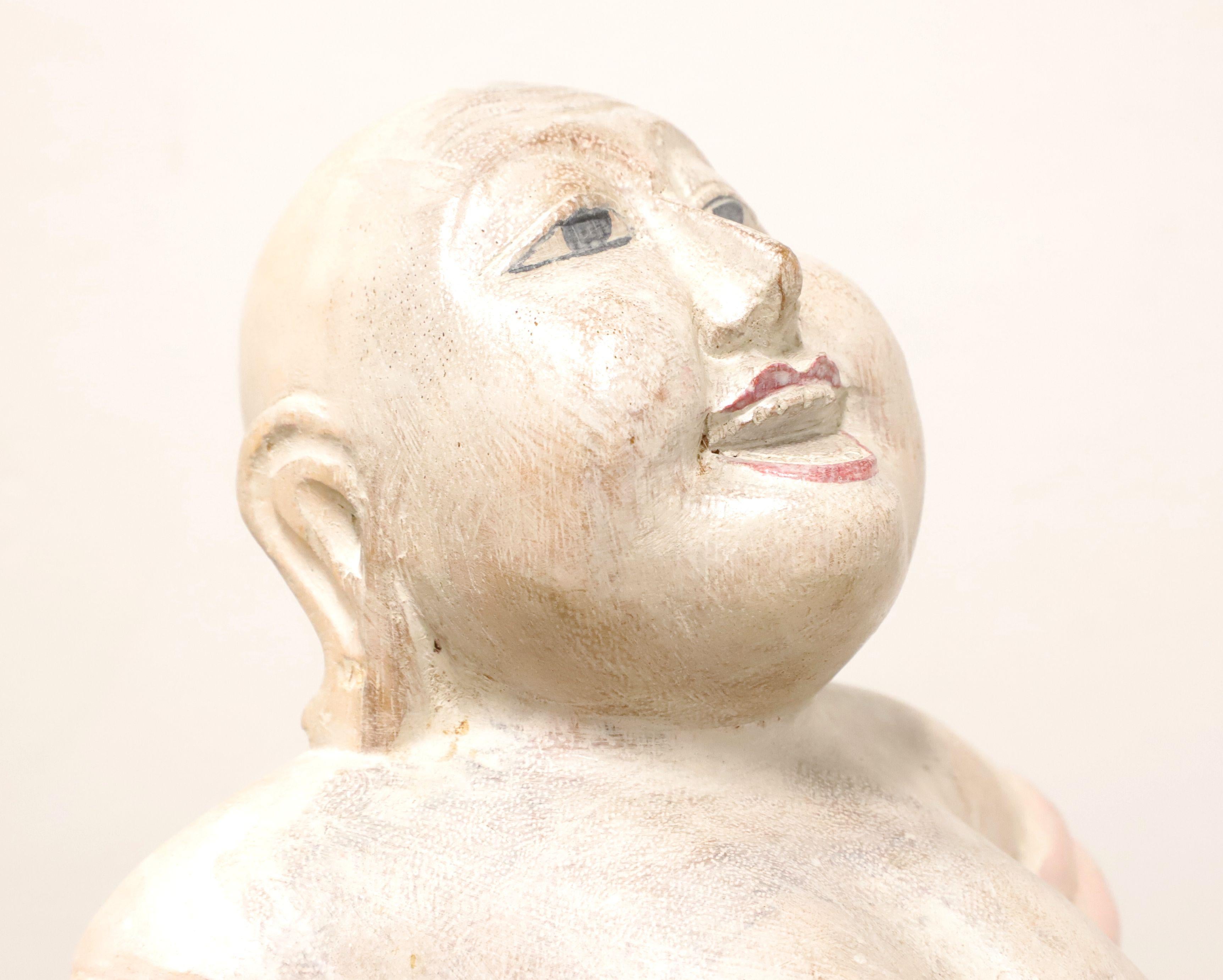 Mid 20th Century Carved Wood Smiling Buddha Figure Sculpture In Good Condition For Sale In Charlotte, NC