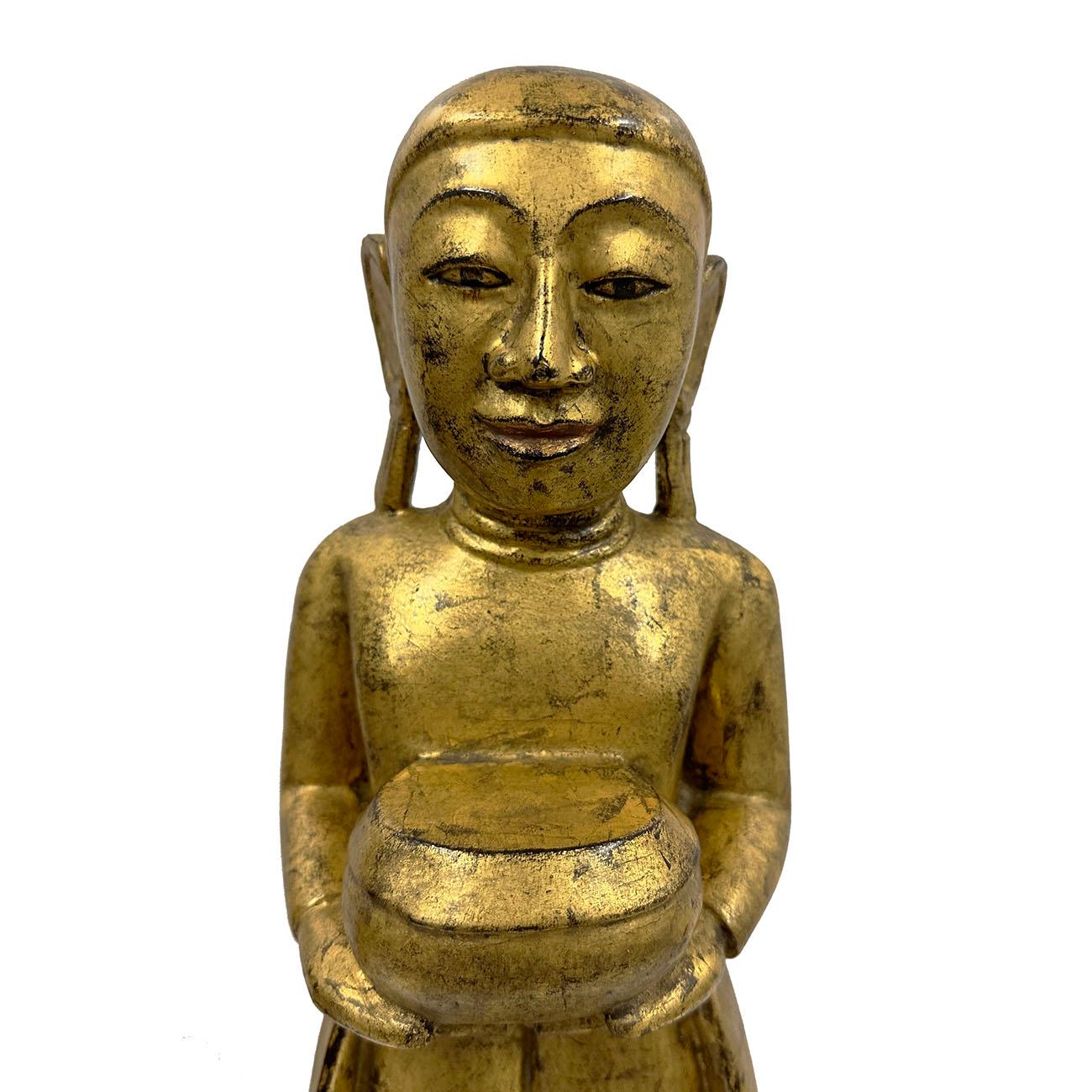 Mid-20th Century Carved Wooden Gilt Standing Thai Buddha Statues, Set of 4 For Sale 7