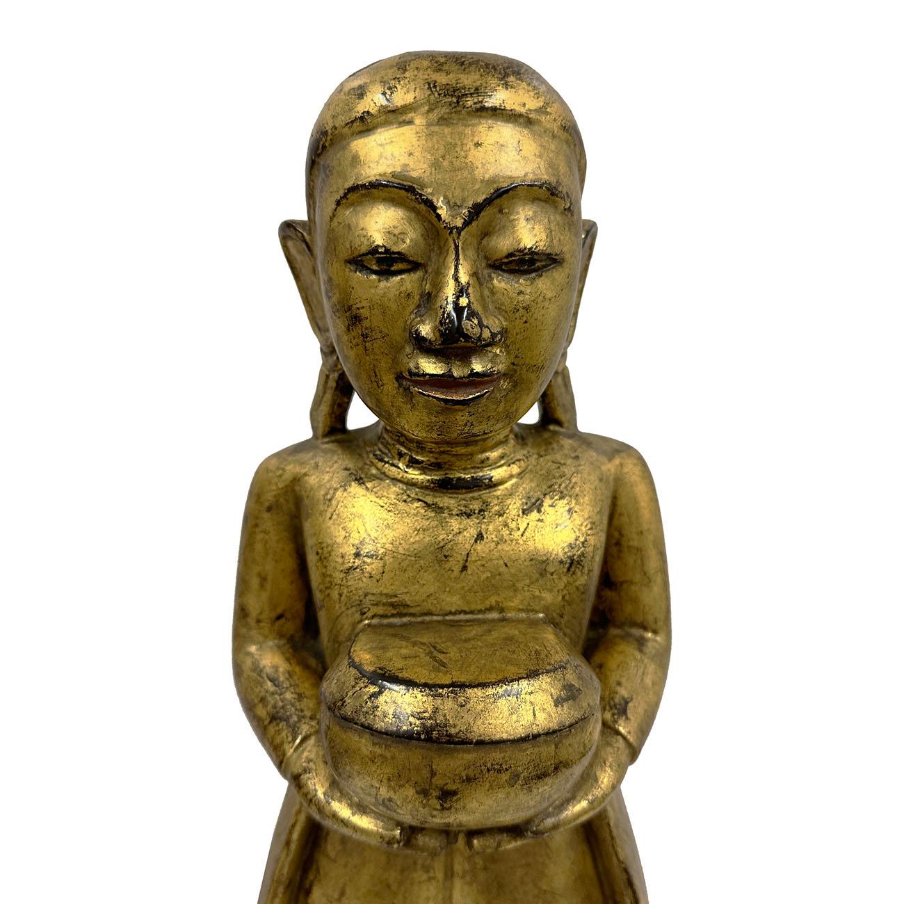 Mid-20th Century Carved Wooden Gilt Standing Thai Buddha Statues, Set of 4 For Sale 11