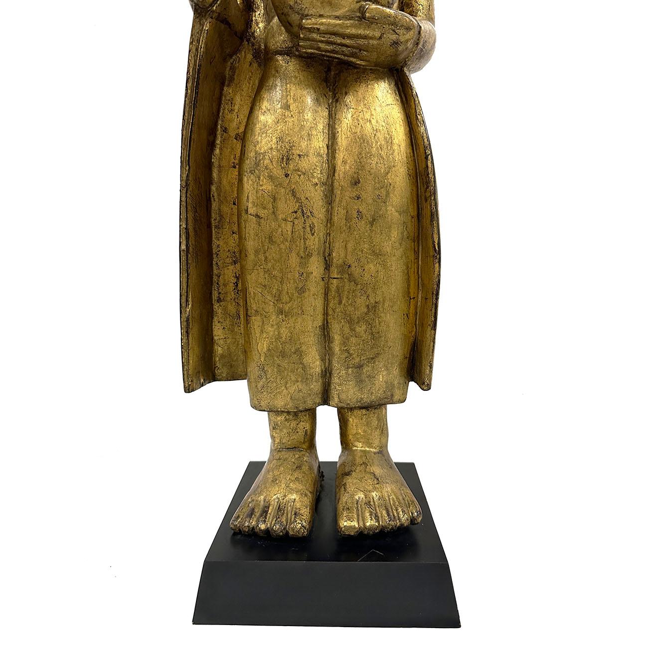 Chinese Mid-20th Century Carved Wooden Gilt Standing Thai Buddha Statues, Set of 4 For Sale