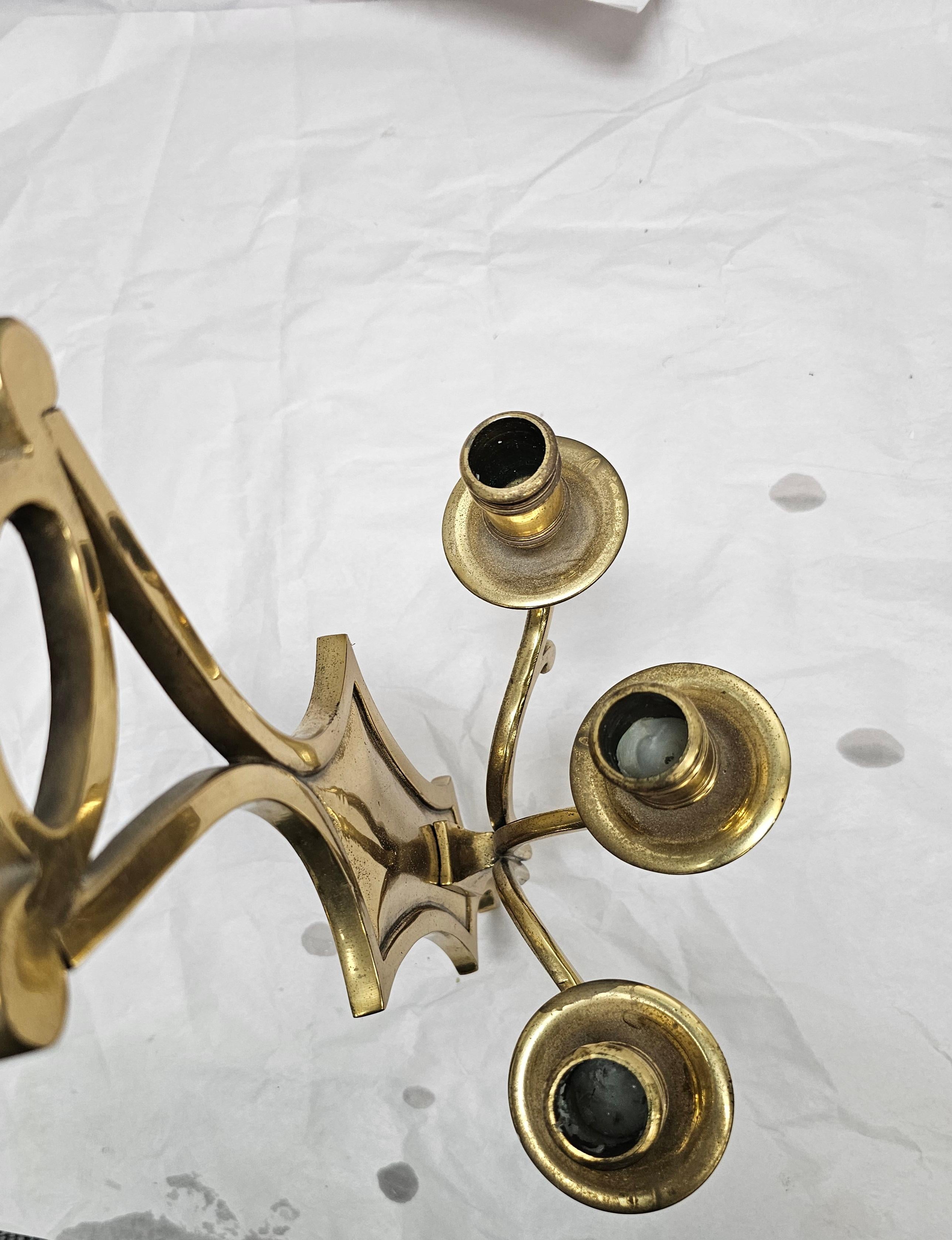 Other Mid 20th Century Cast Brass Three Light Wall Candle Sconce For Sale