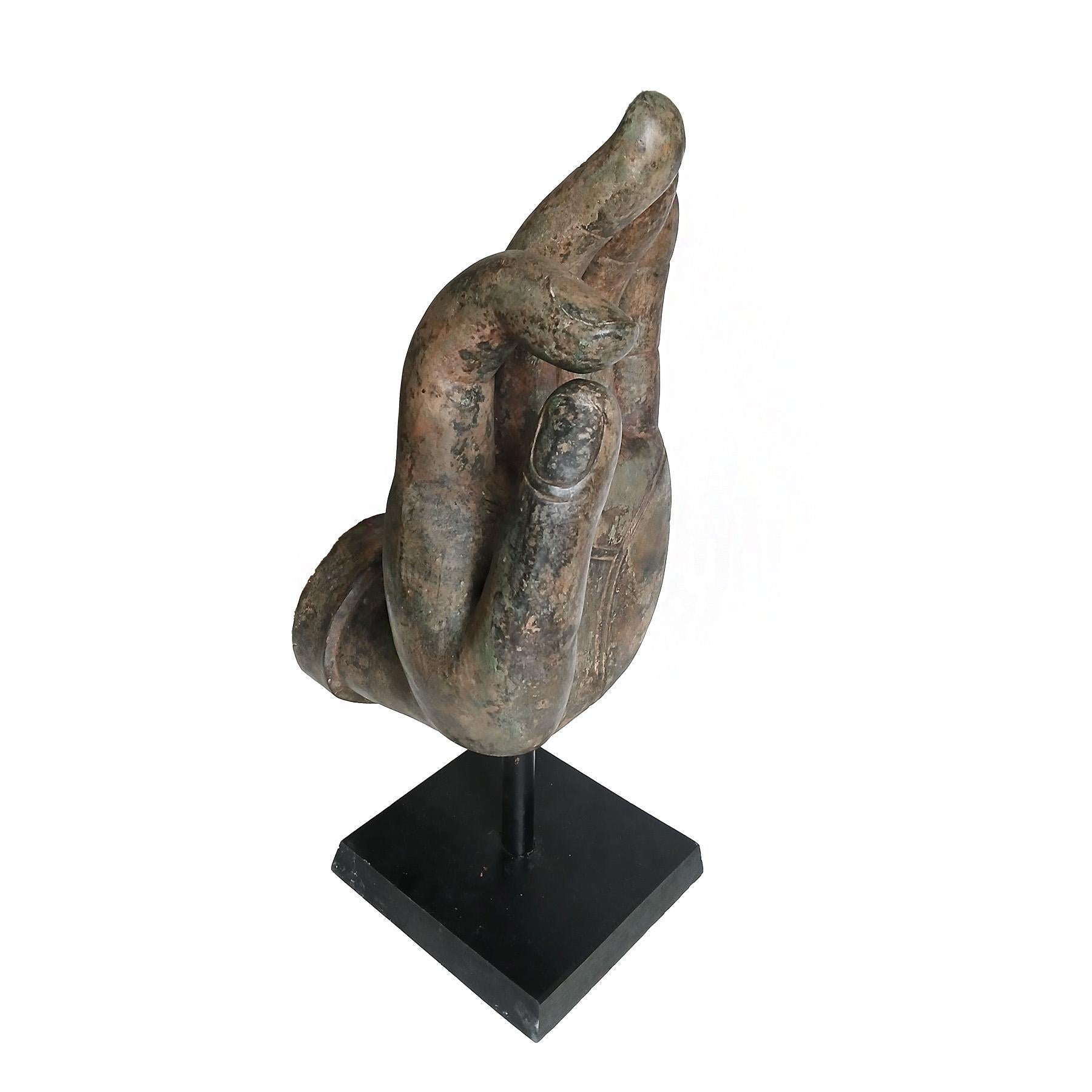 Mid 20th Century Cast Bronze Buddha Hand Sculpture, On Stand For Sale 3
