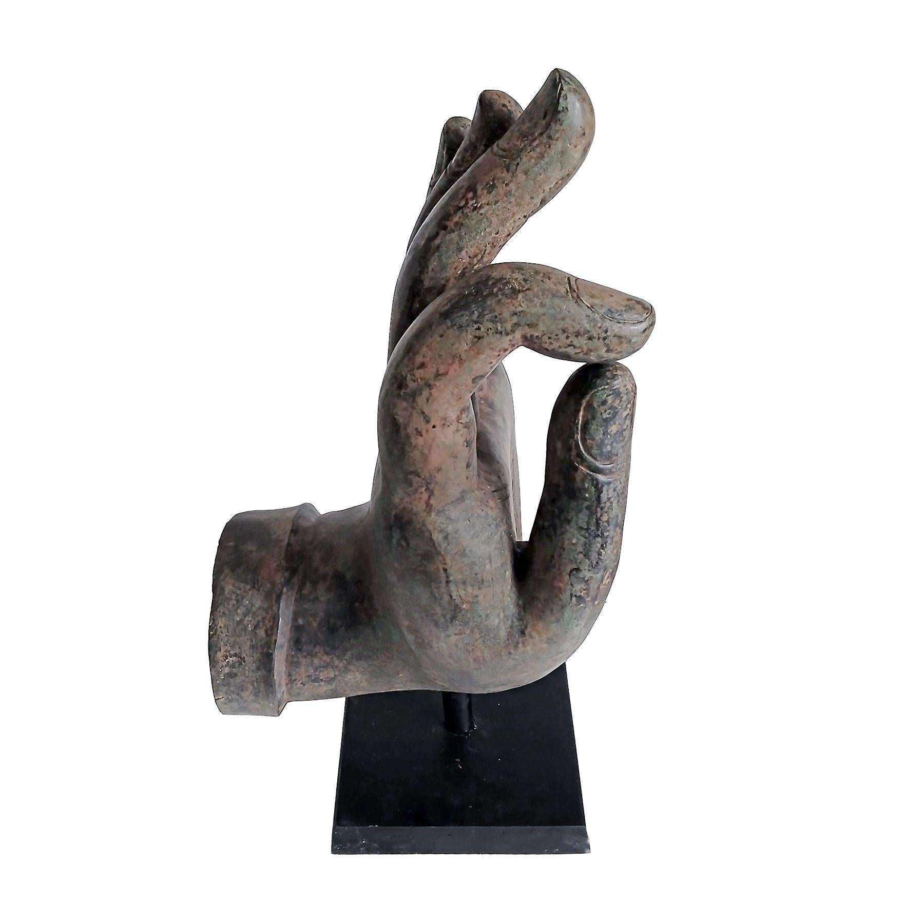 Mid 20th Century Cast Bronze Buddha Hand Sculpture, On Stand For Sale 4