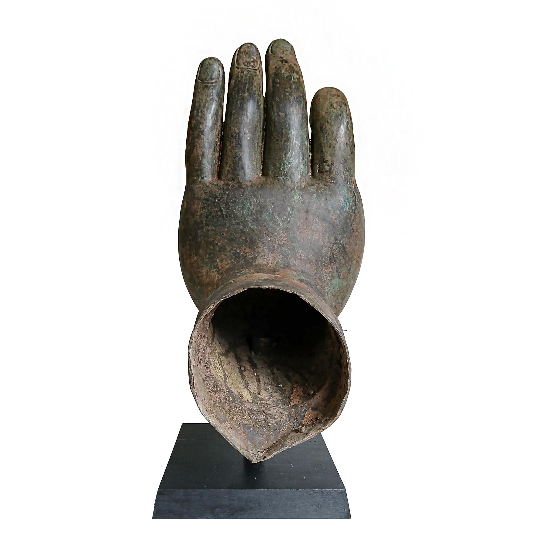 Mid 20th Century Cast Bronze Buddha Hand Sculpture, On Stand For Sale 5