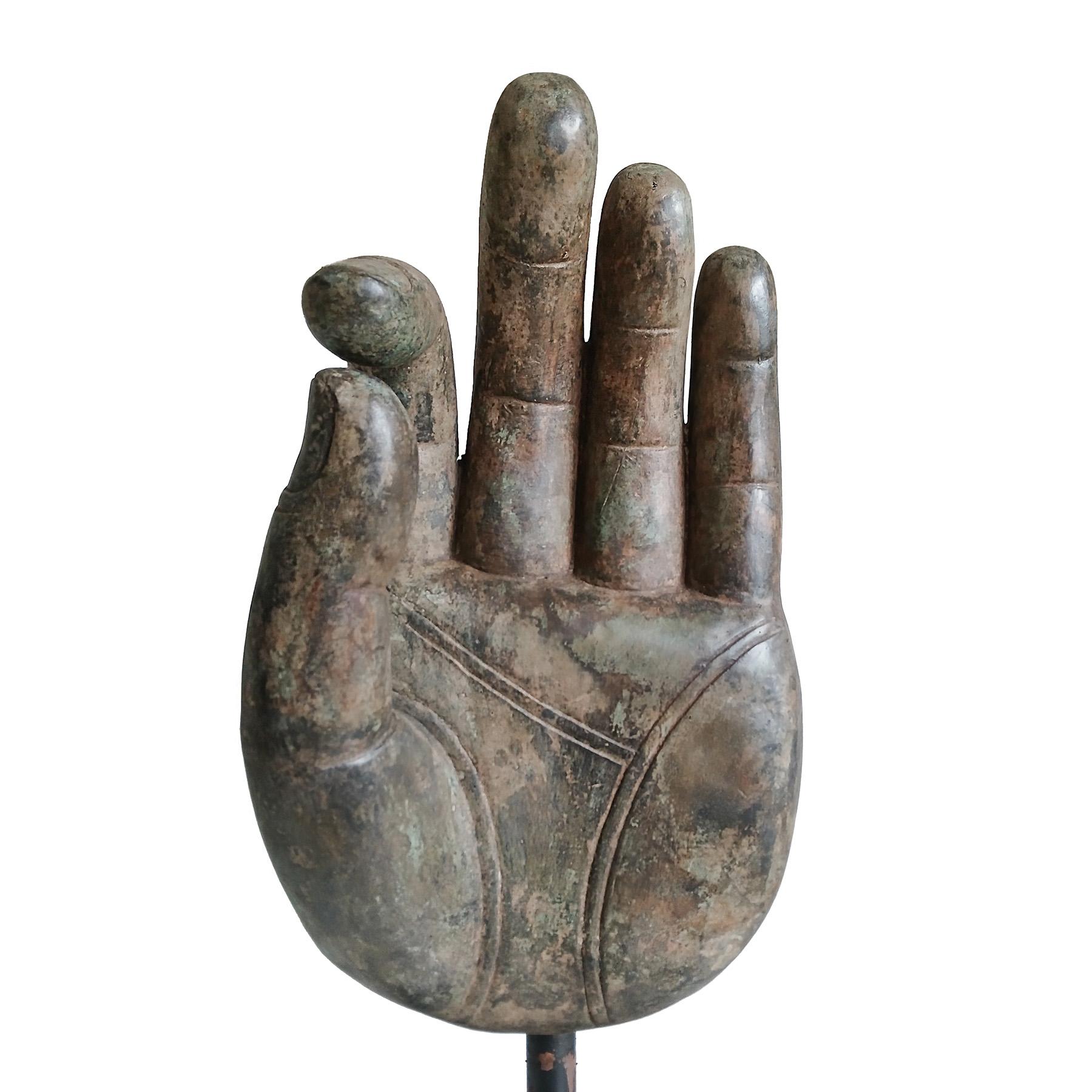 Mid 20th Century Cast Bronze Buddha Hand Sculpture, On Stand For Sale 6
