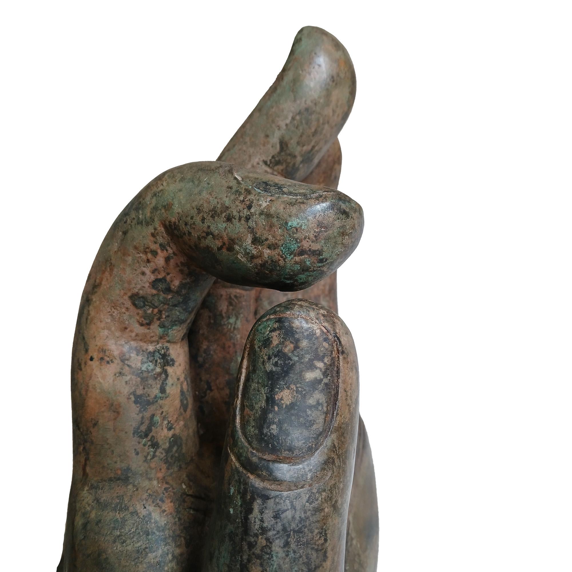 Mid 20th Century Cast Bronze Buddha Hand Sculpture, On Stand For Sale 7
