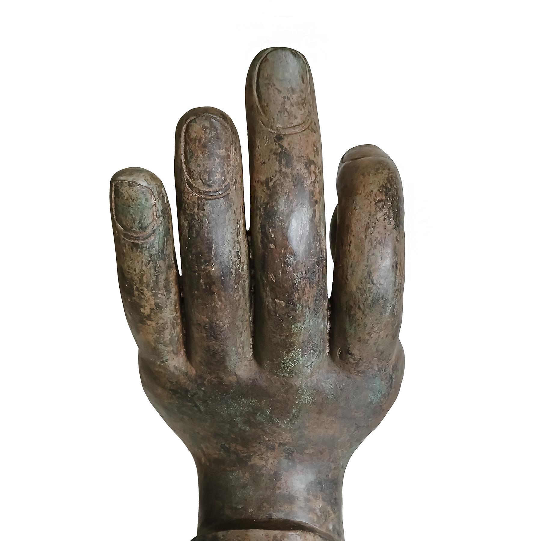 Mid 20th Century Cast Bronze Buddha Hand Sculpture, On Stand For Sale 8