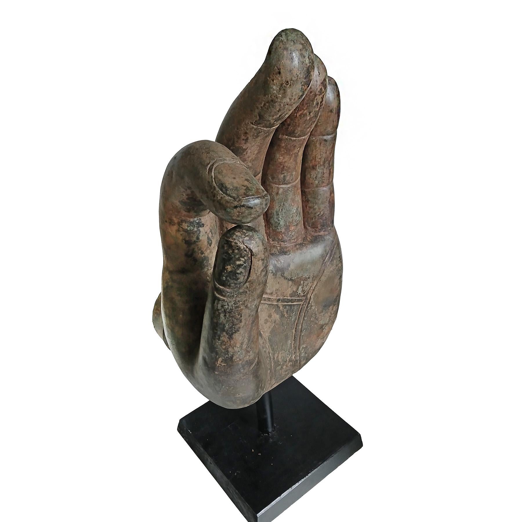 Mid 20th Century Cast Bronze Buddha Hand Sculpture, On Stand For Sale 9