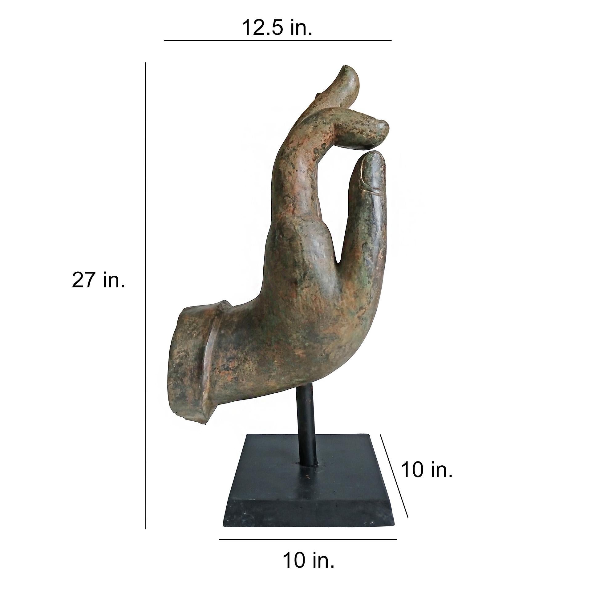 Mid 20th Century Cast Bronze Buddha Hand Sculpture, On Stand For Sale 10