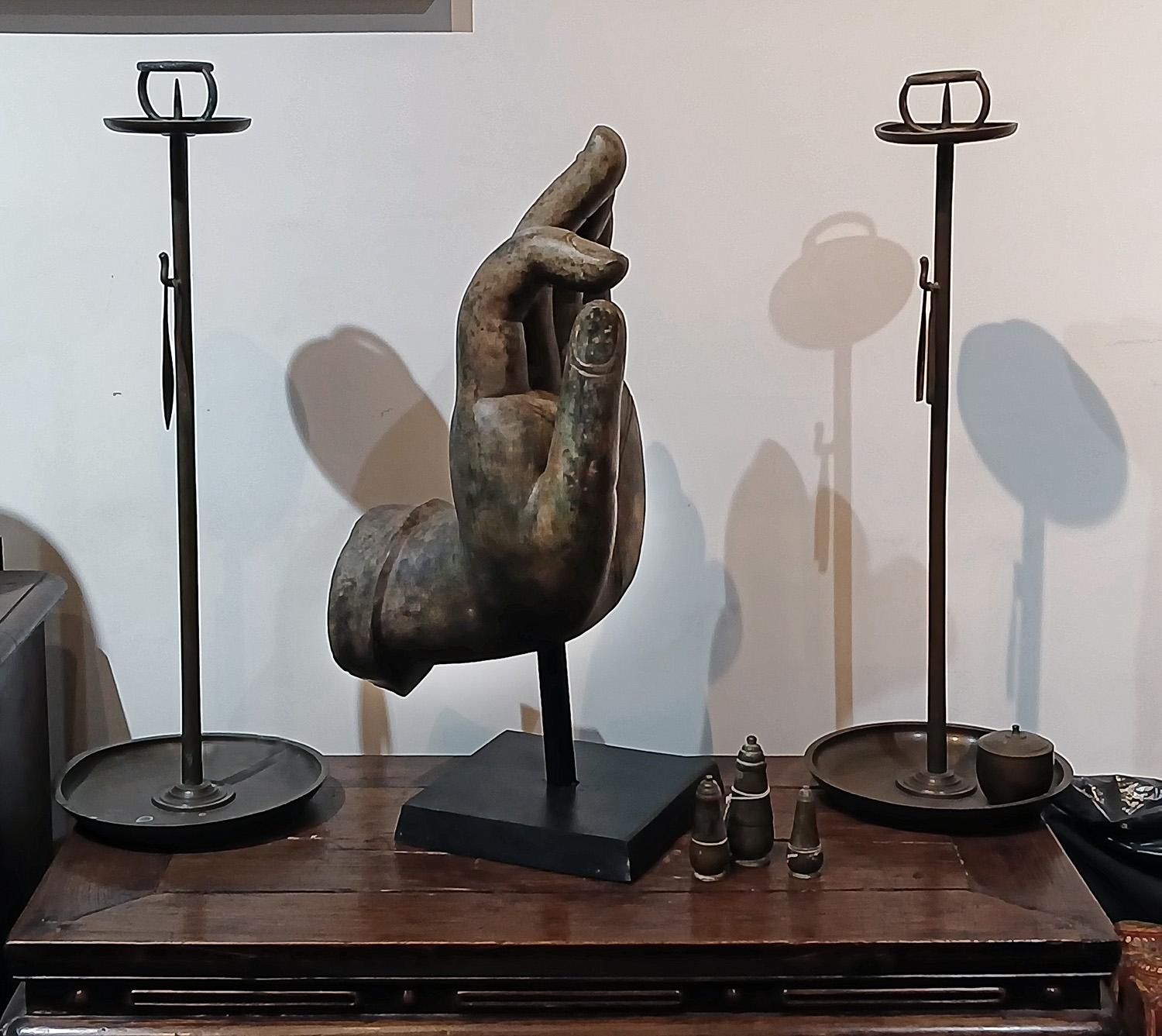 Mid 20th Century Cast Bronze Buddha Hand Sculpture, On Stand For Sale 11