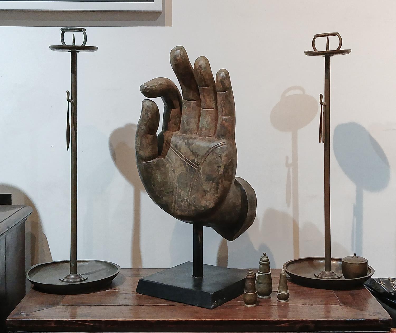 Mid 20th Century Cast Bronze Buddha Hand Sculpture, On Stand For Sale 12