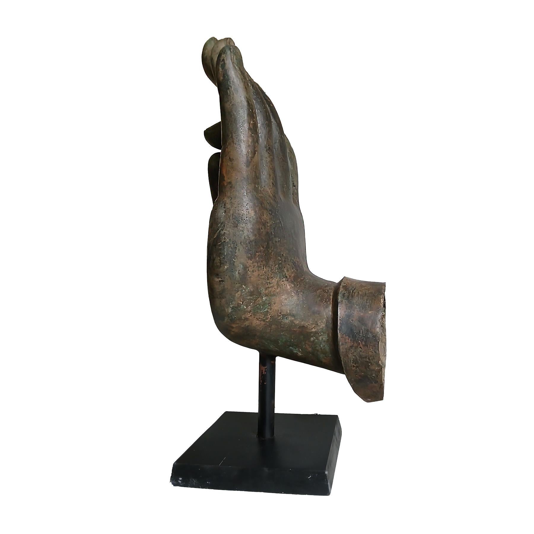 Other Mid 20th Century Cast Bronze Buddha Hand Sculpture, On Stand For Sale
