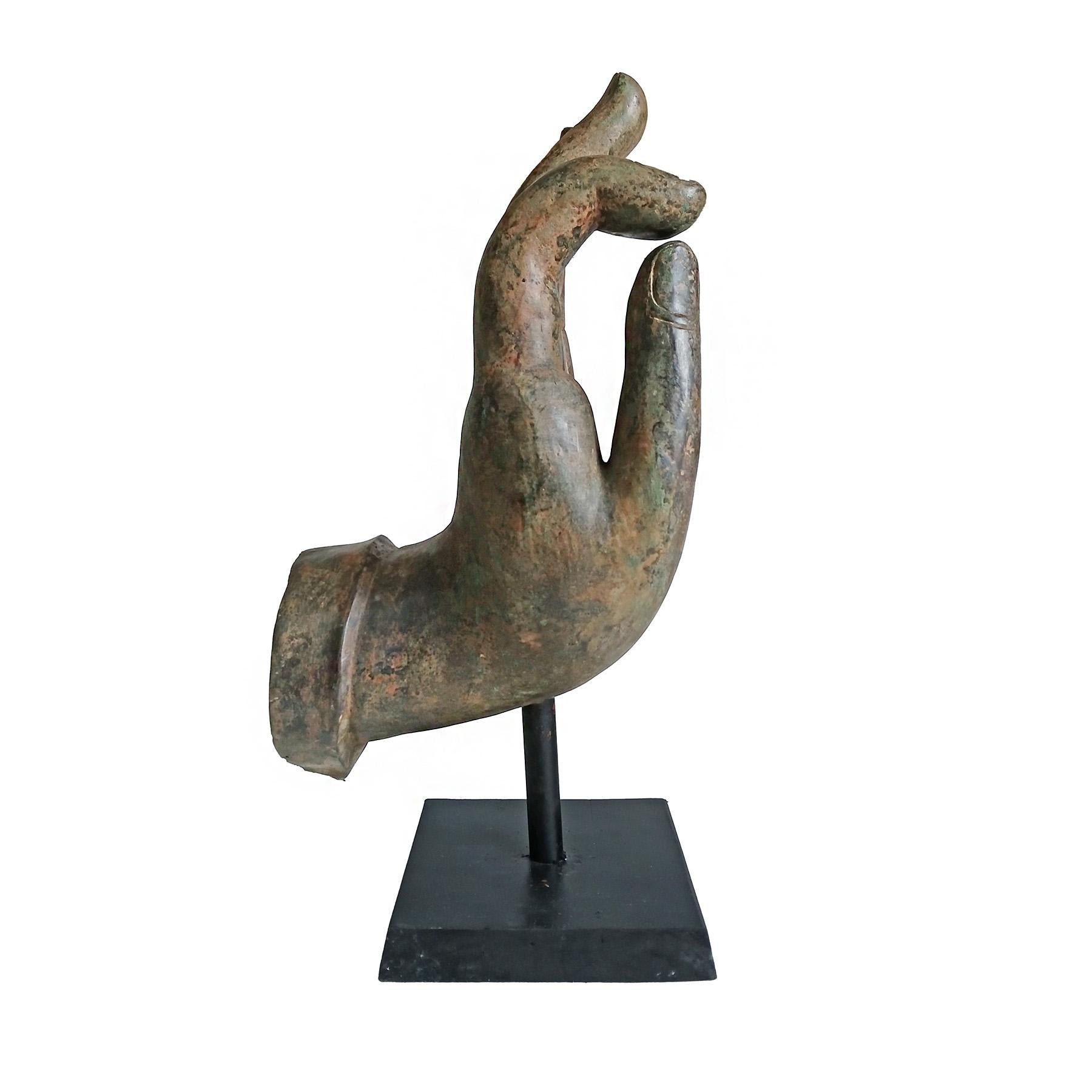 Mid 20th Century Cast Bronze Buddha Hand Sculpture, On Stand For Sale 1