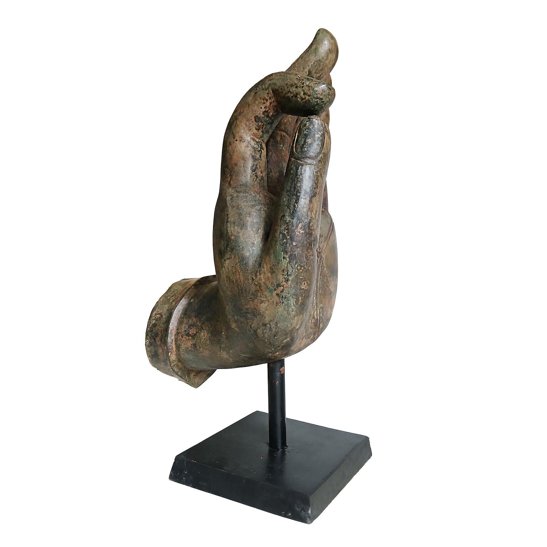Mid 20th Century Cast Bronze Buddha Hand Sculpture, On Stand For Sale 2
