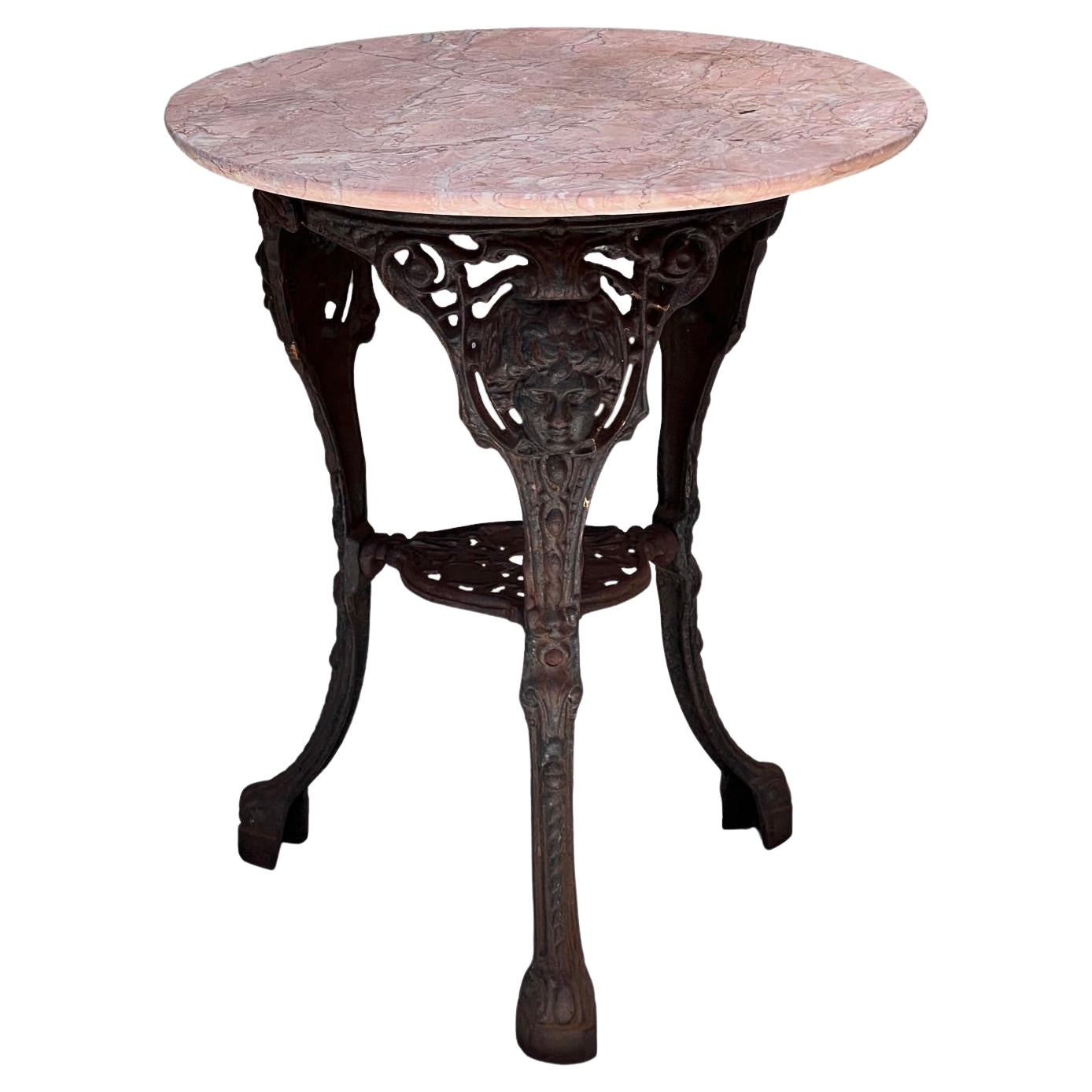 Mid-20th Century Cast Iron Britannia Pedestal Table with Marble Top For Sale