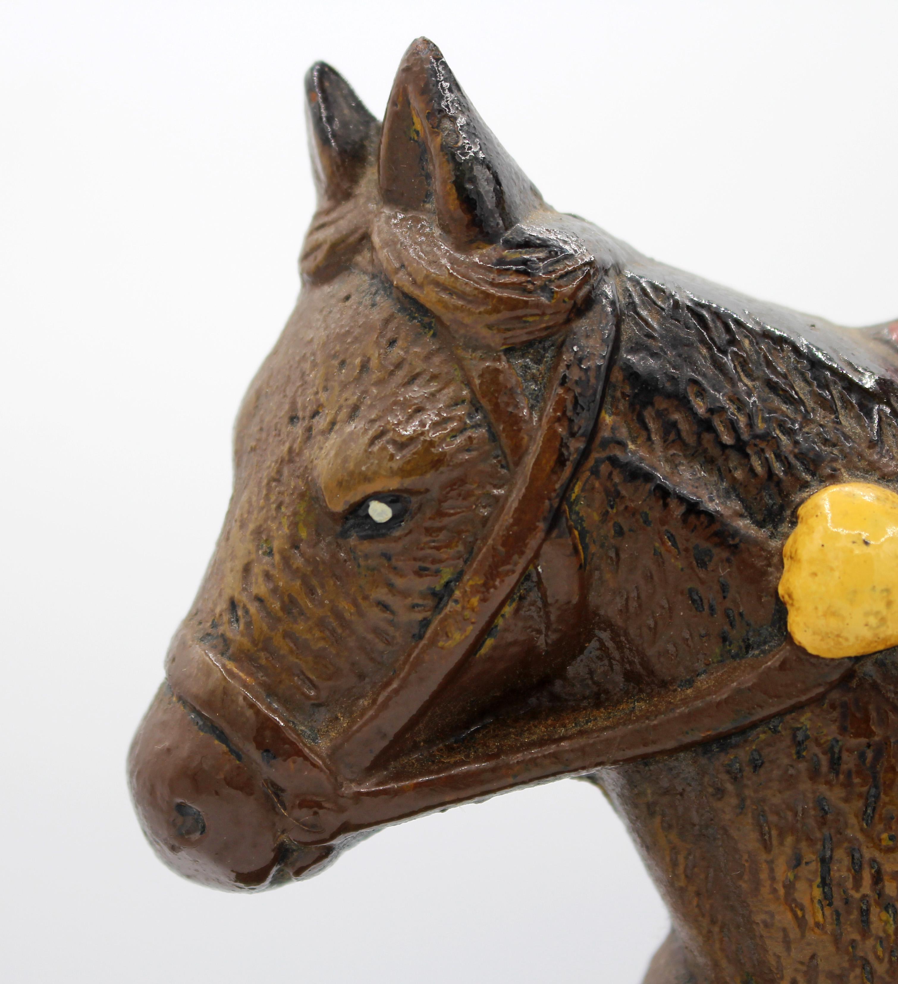 Mid-20th Century Cast Iron Horse & Rider Doorstop In Good Condition In Chapel Hill, NC