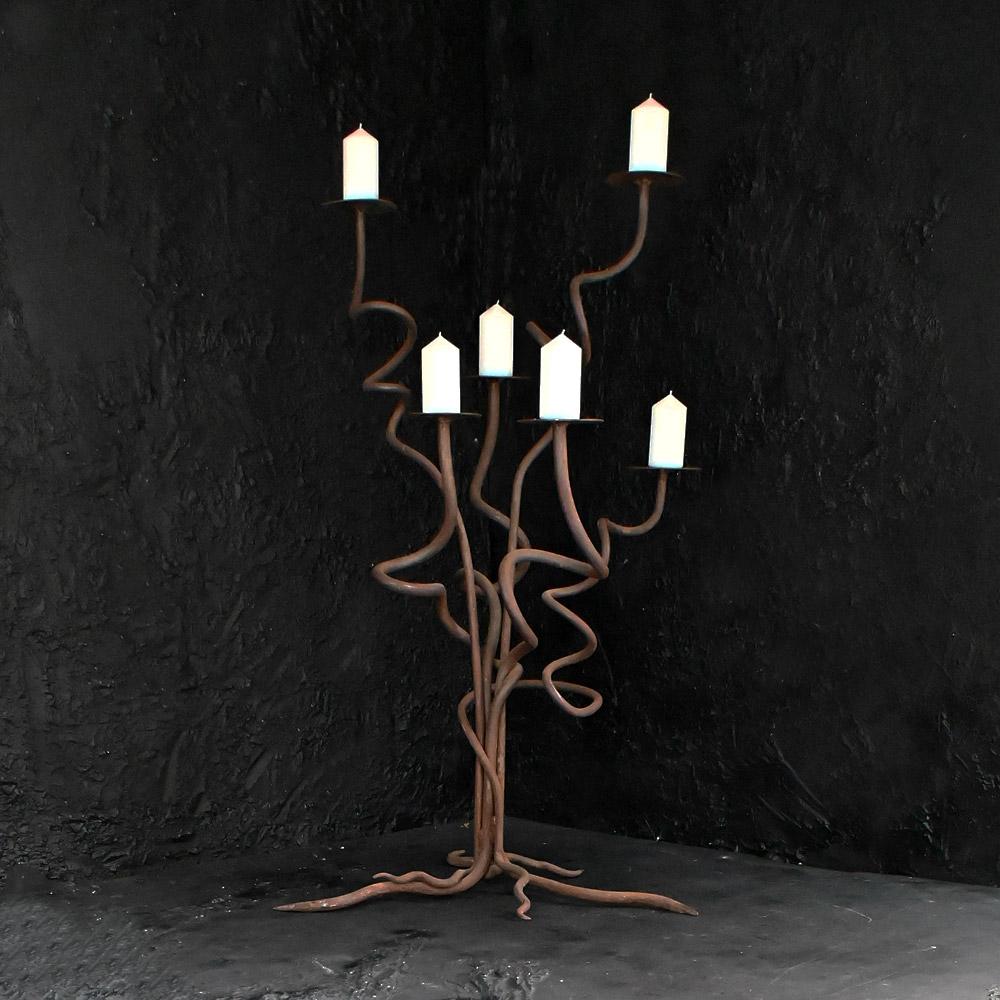 Mid-Century Modern Mid-20th Century Cast Iron Organic Candle Floor Stand For Sale