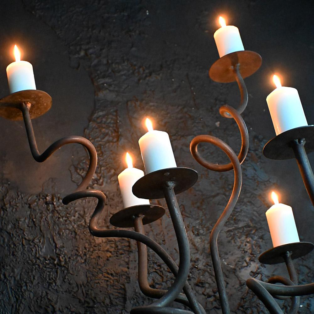British Mid-20th Century Cast Iron Organic Candle Floor Stand For Sale
