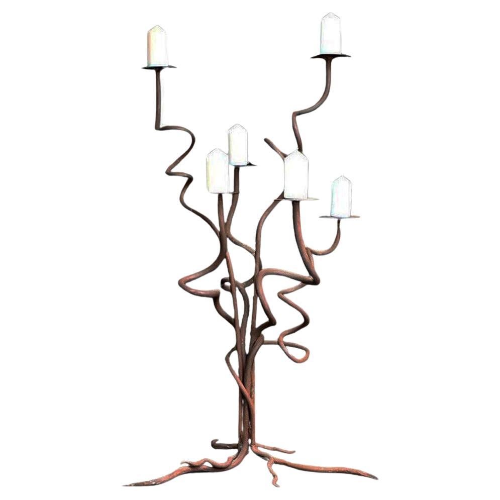 Mid-20th Century Cast Iron Organic Candle Floor Stand For Sale