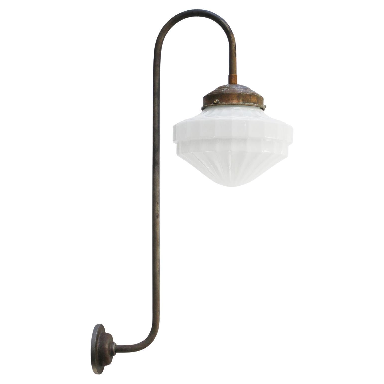 Mid-20th Century Cast Iron Wall Lights with White Opaline Glass Shade