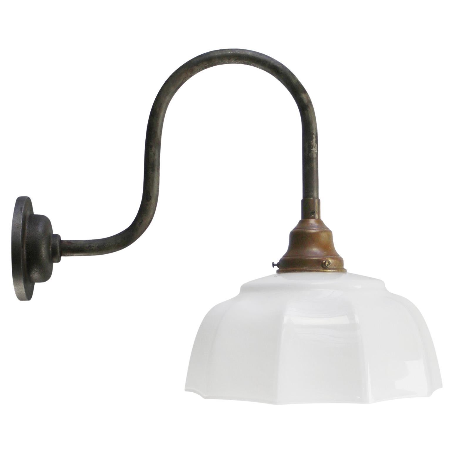 Mid-20th Century Cast Iron Wall Lights with White Opaline Glass Shade