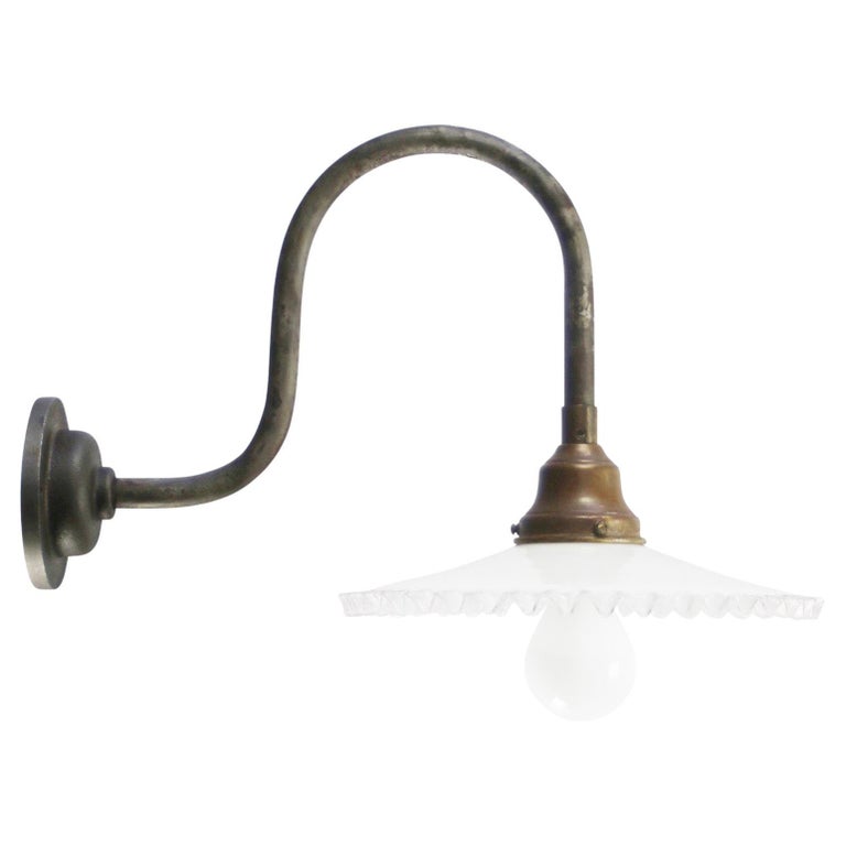 Mid-20th Century Cast Iron Wall Lights with White Opaline Glass Shade