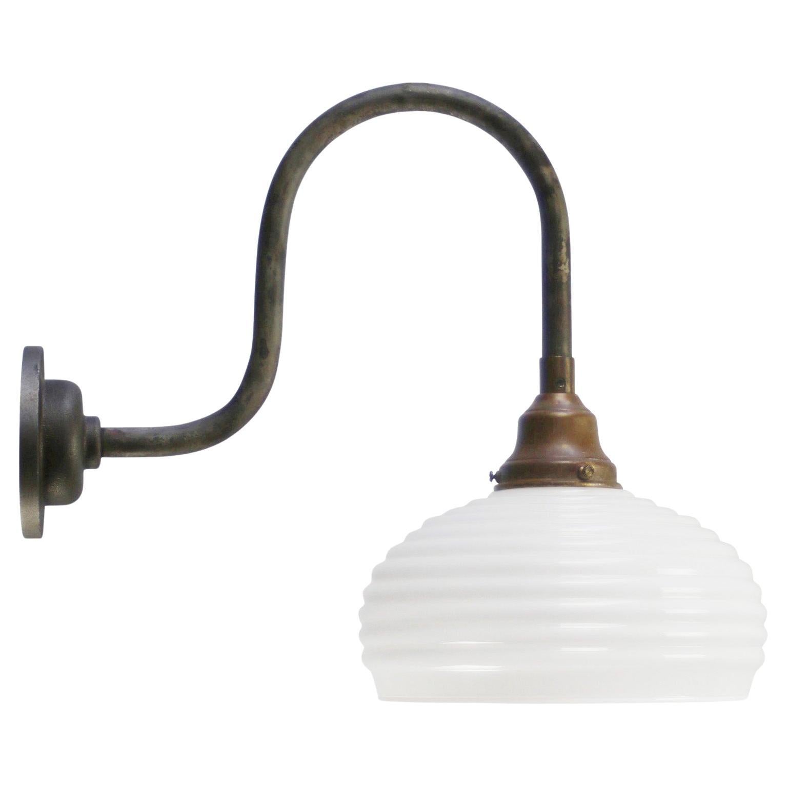 Mid-20th Century Cast Iron Wall Lights with White Opaline Glass Shade