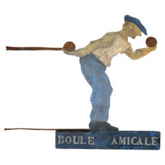 Retro Mid-20th Century Cast Metal French Boule Club Sign