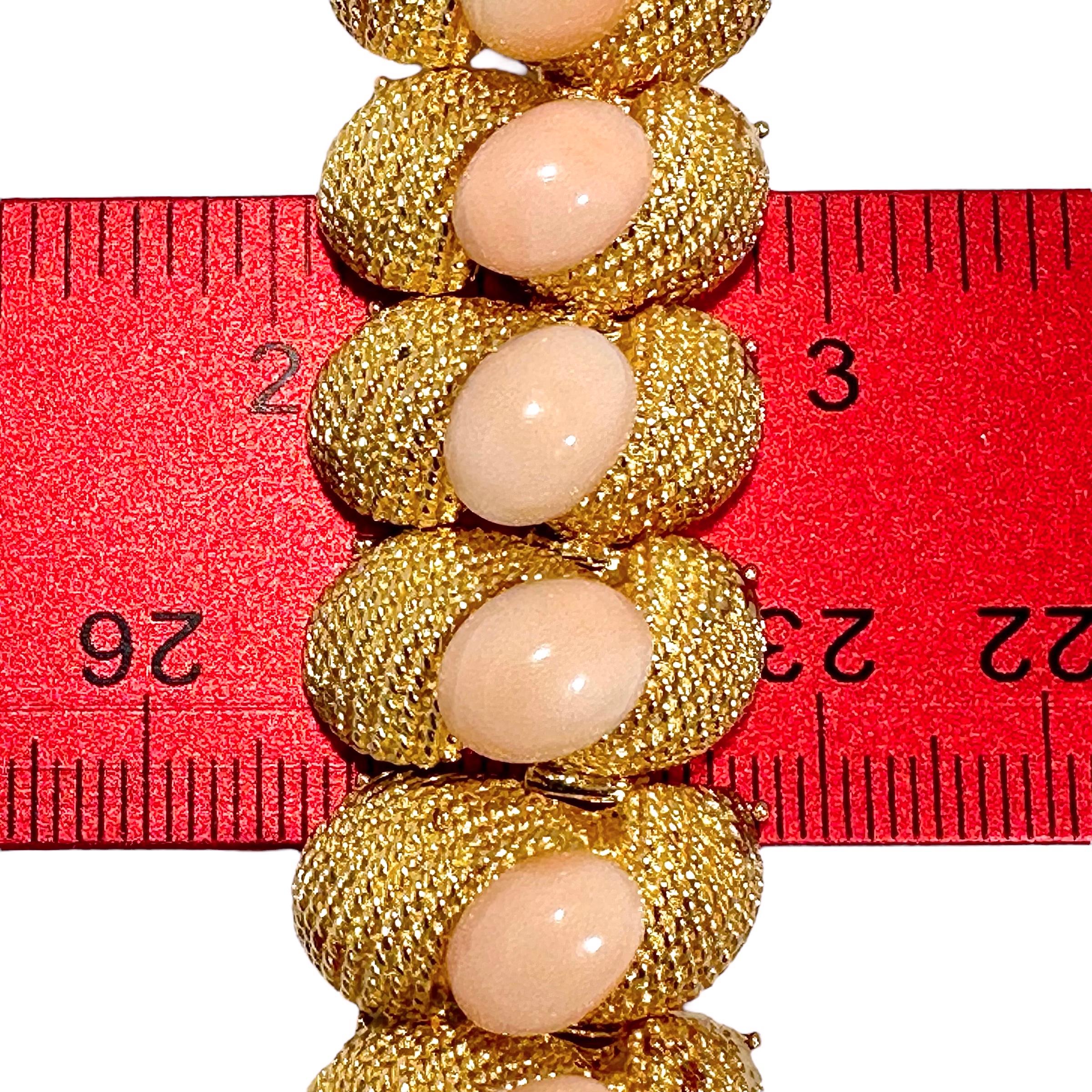 Modern Mid-20th Century Casual Yet Elegant 18k Yellow Gold & Angel Skin Coral Bracelet For Sale