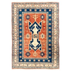 4x6 Ft Vintage Caucasian Kazak Rug, 100% Wool and Natural Dyes