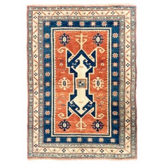 4x6 Ft Vintage Caucasian Kazak Rug, 100% Wool and Natural Dyes