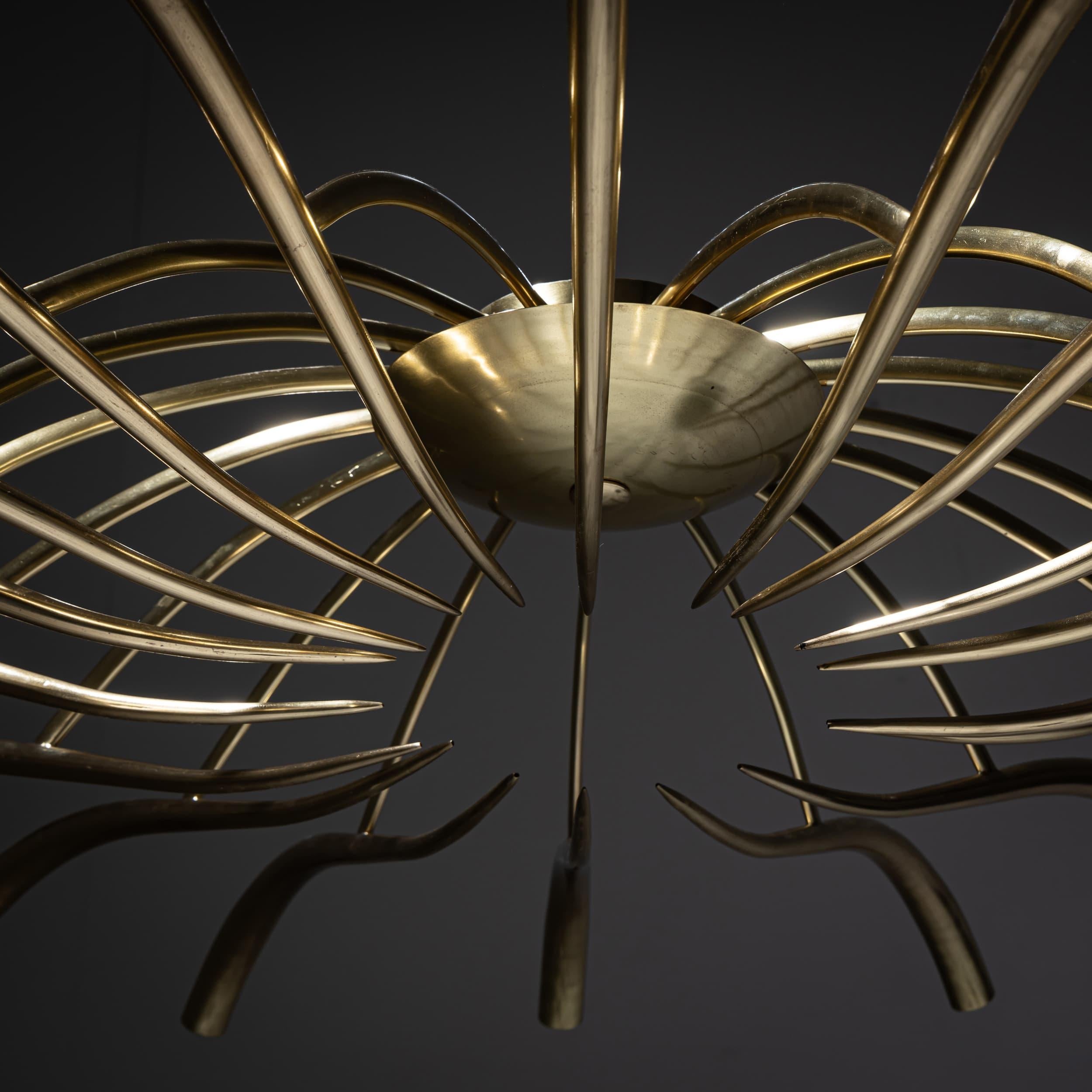 Brass Mid-20th Century Ceiling Chandelier by Oscar Torlasco for Lumi For Sale