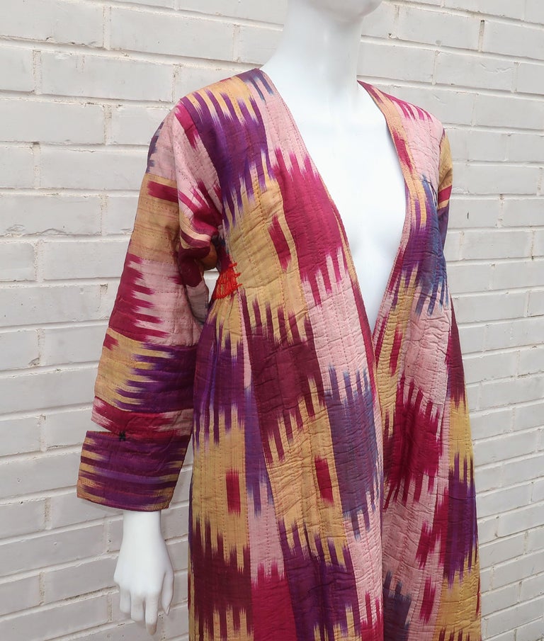 Mid 20th Century Central Asian Quilted Silk Ikat Chapan Robe Coat For ...