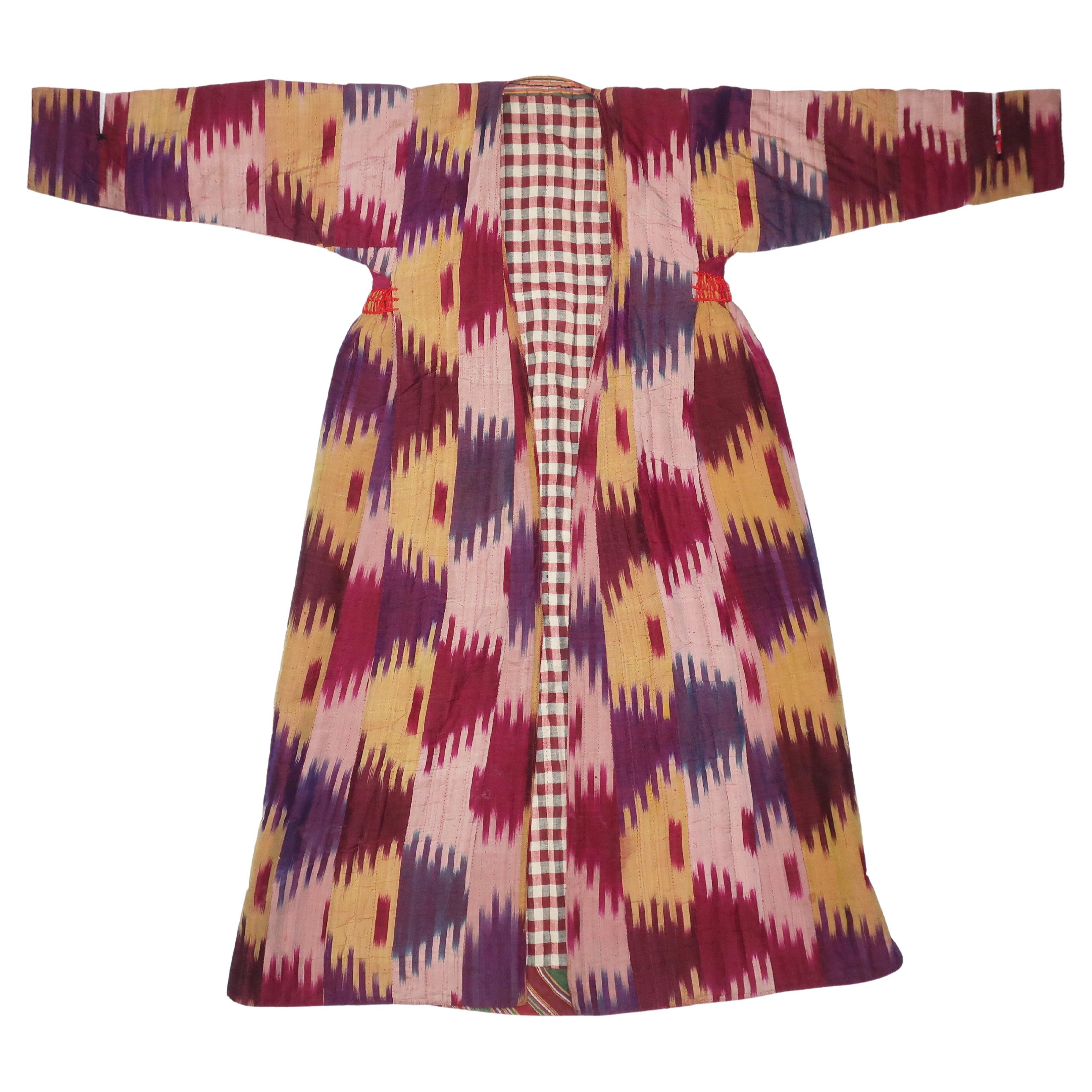 Mid 20th Century Central Asian Quilted Silk Ikat Chapan Robe Coat