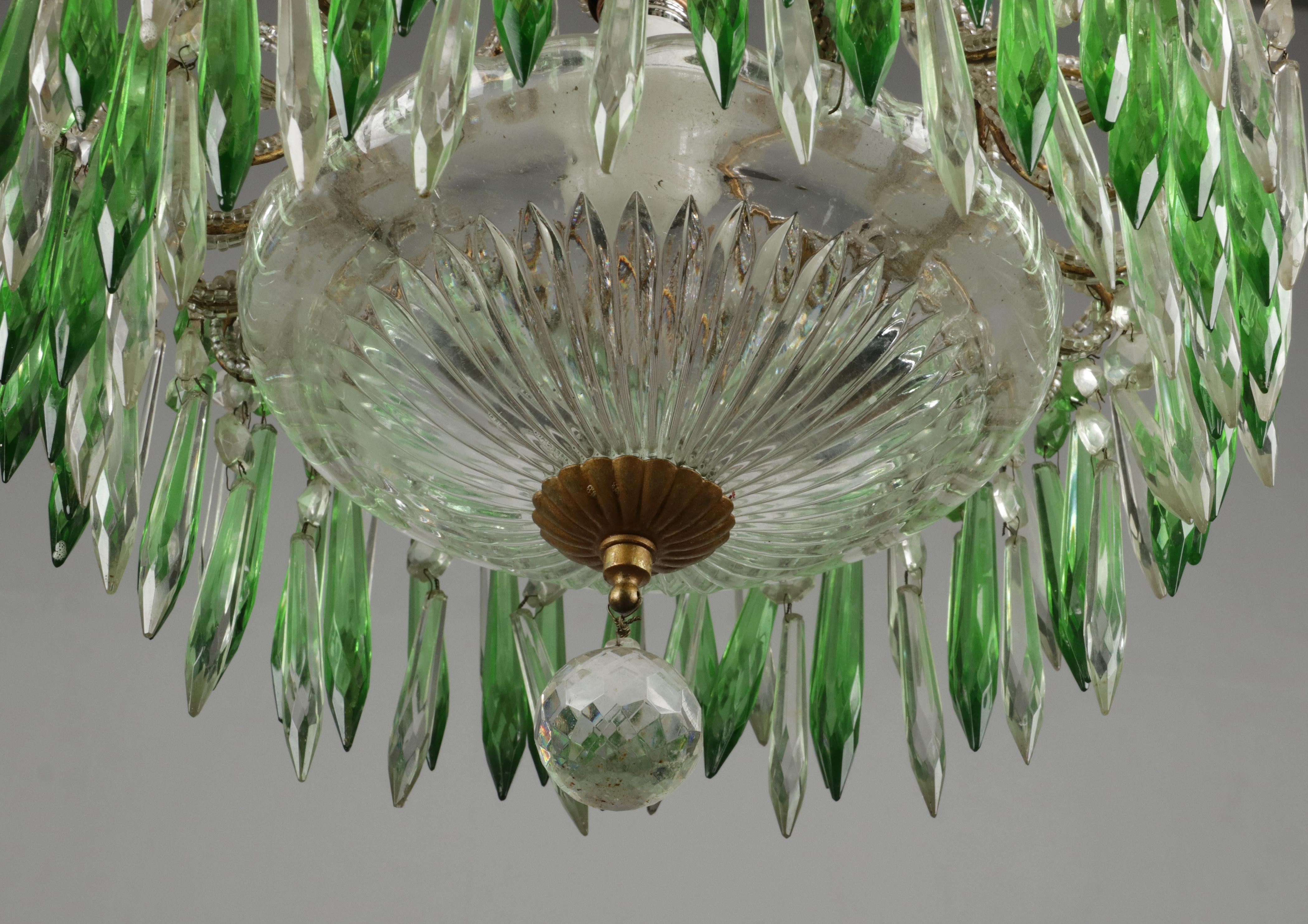 Lustre en forme de palmier du milieu du XXe siècle, avec gouttes de verre en vente 3