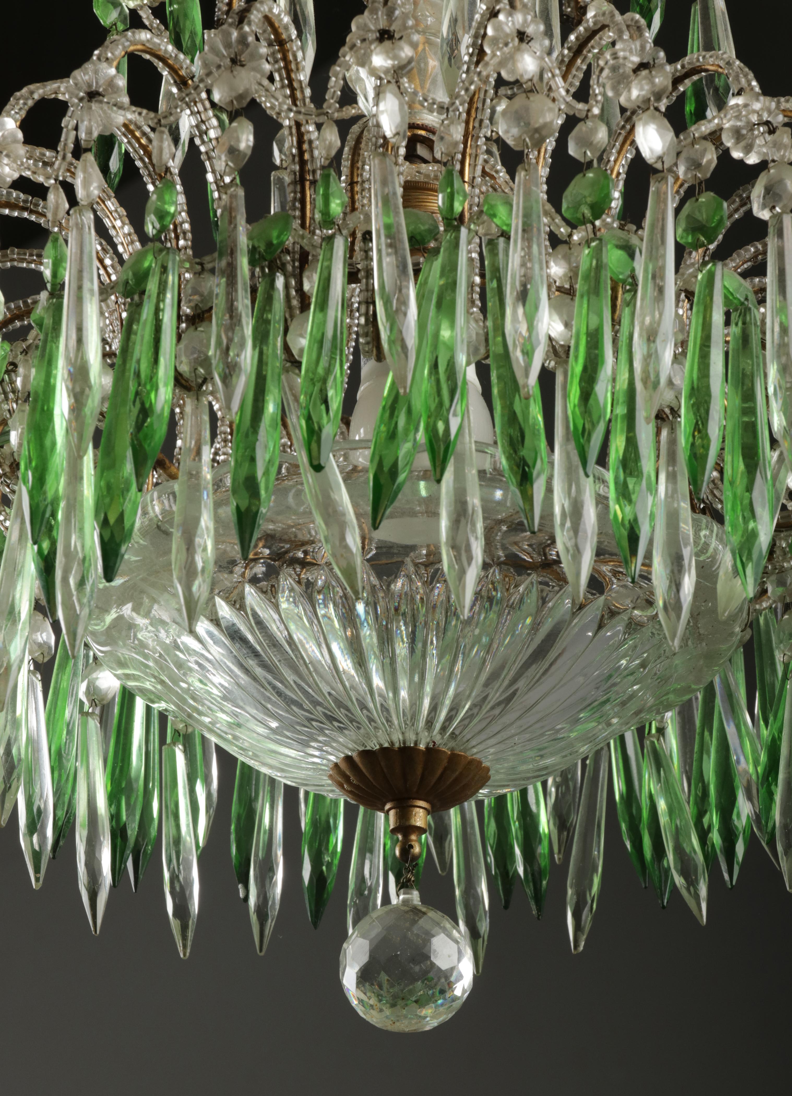 Mid 20th Century Century Palme Chandelier Lamp Glass Drops For Sale 7
