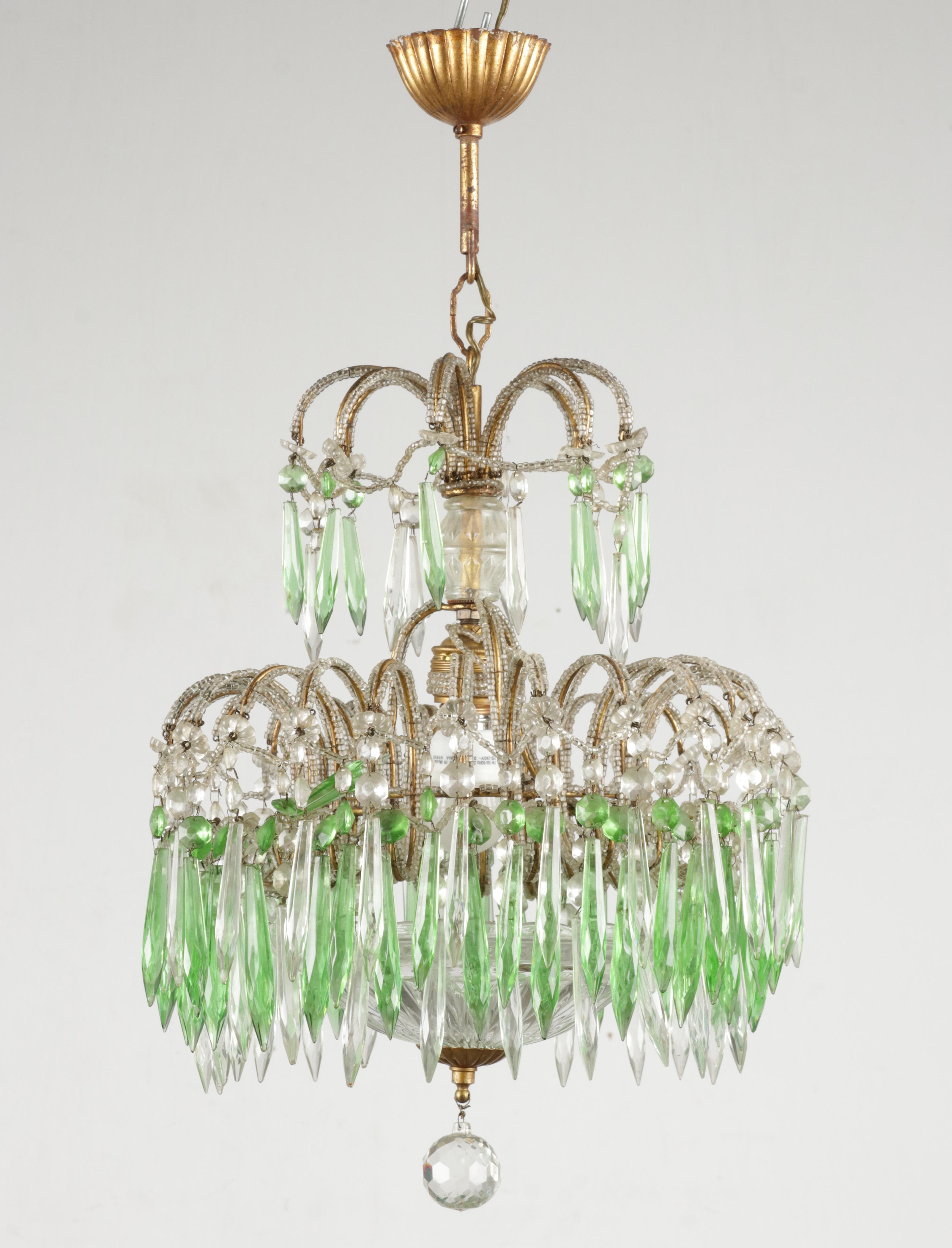 Mid 20th Century Century Palme Chandelier Lamp Glass Drops For Sale 11
