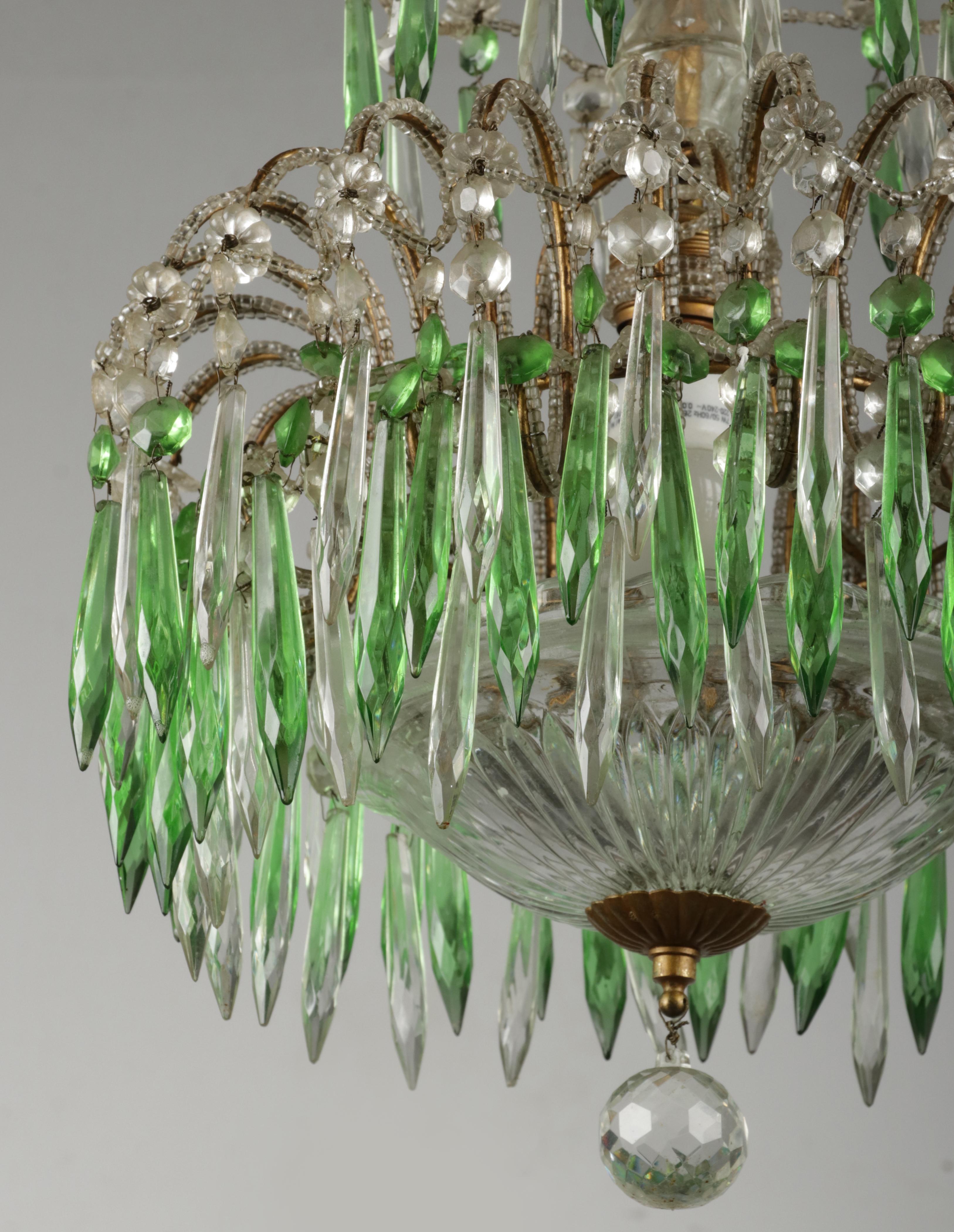 Mid-Century Modern Mid 20th Century Century Palme Chandelier Lamp Glass Drops For Sale