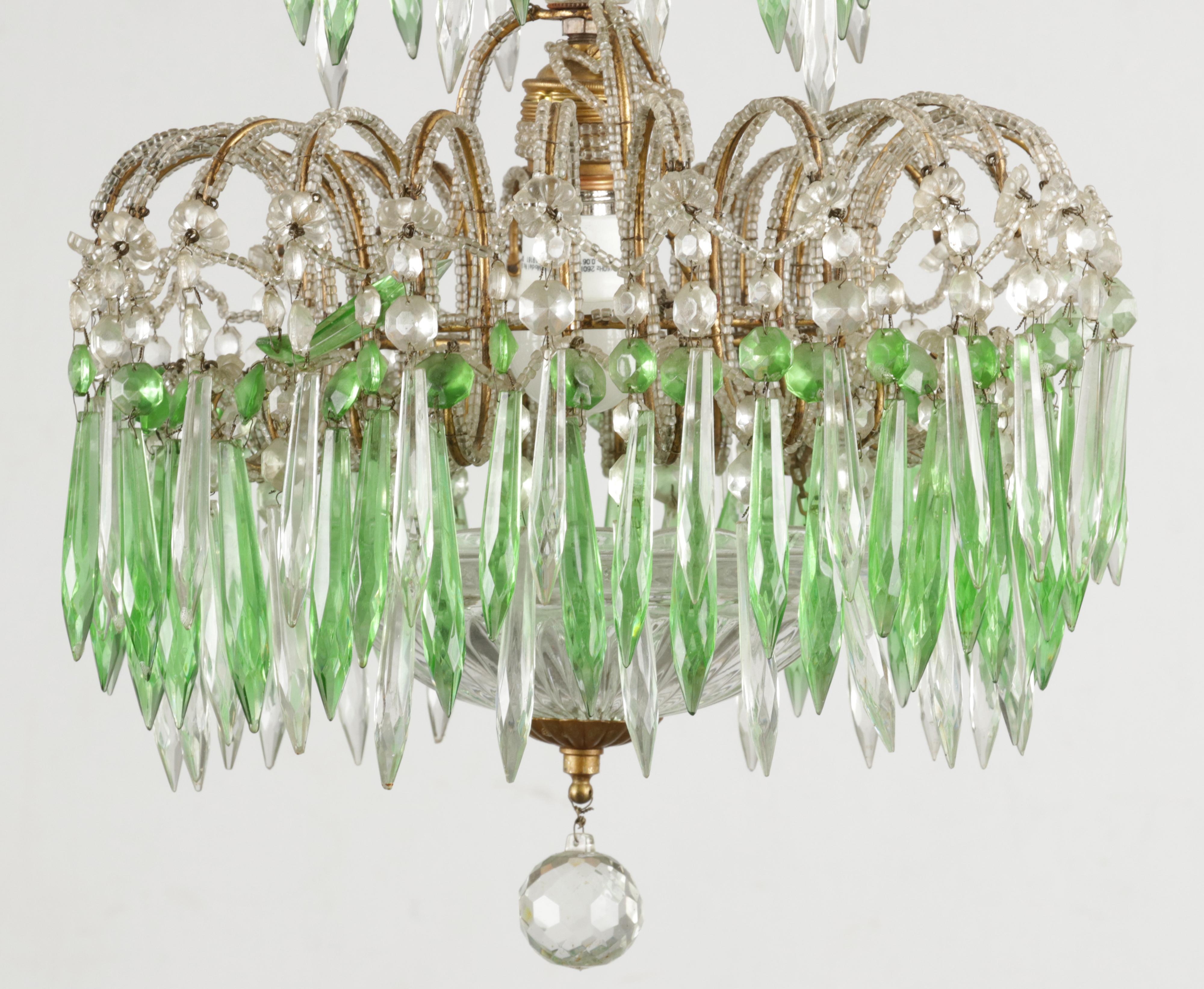 Mid 20th Century Century Palme Chandelier Lamp Glass Drops In Good Condition For Sale In Casteren, Noord-Brabant