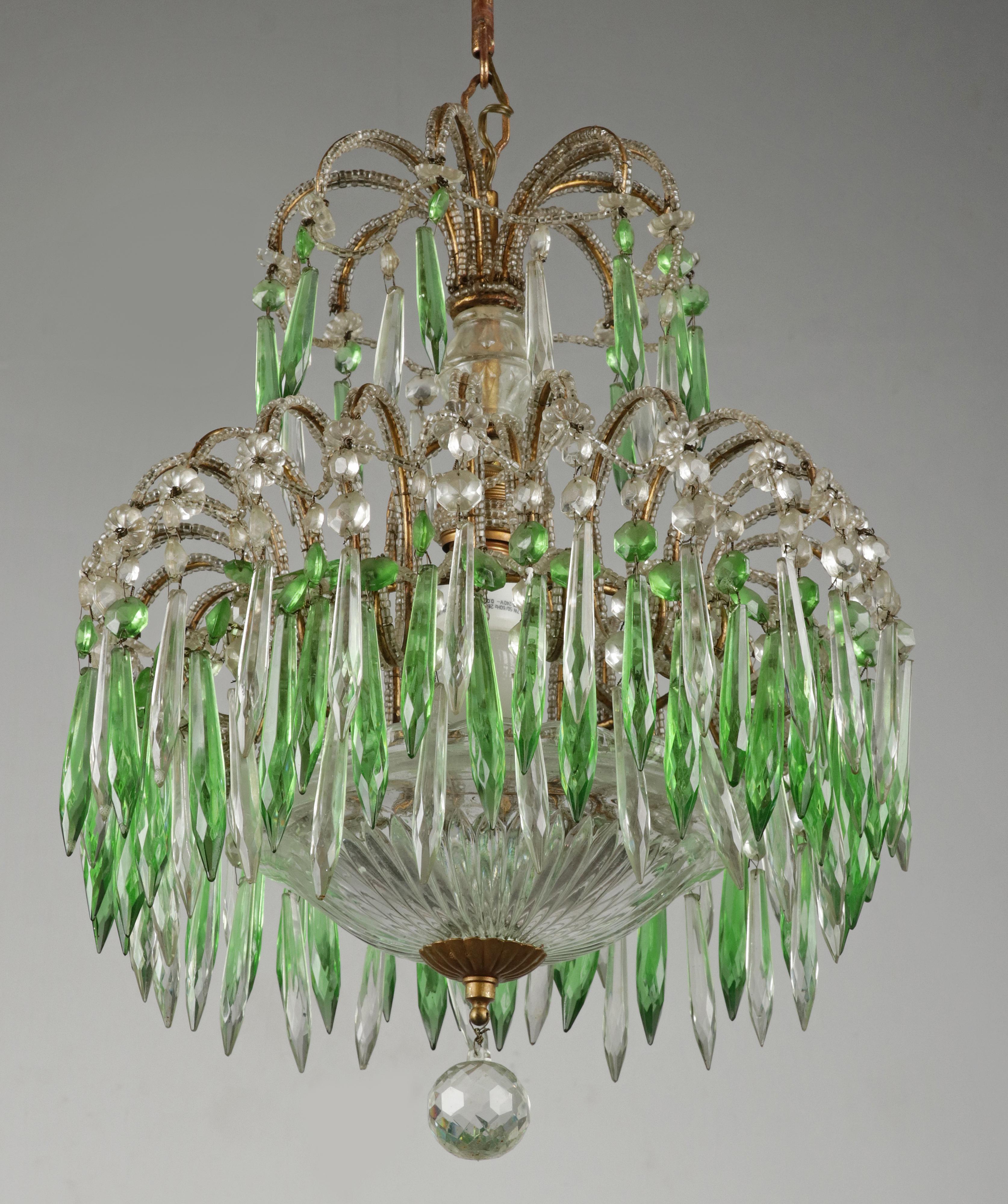 Metal Mid 20th Century Century Palme Chandelier Lamp Glass Drops For Sale