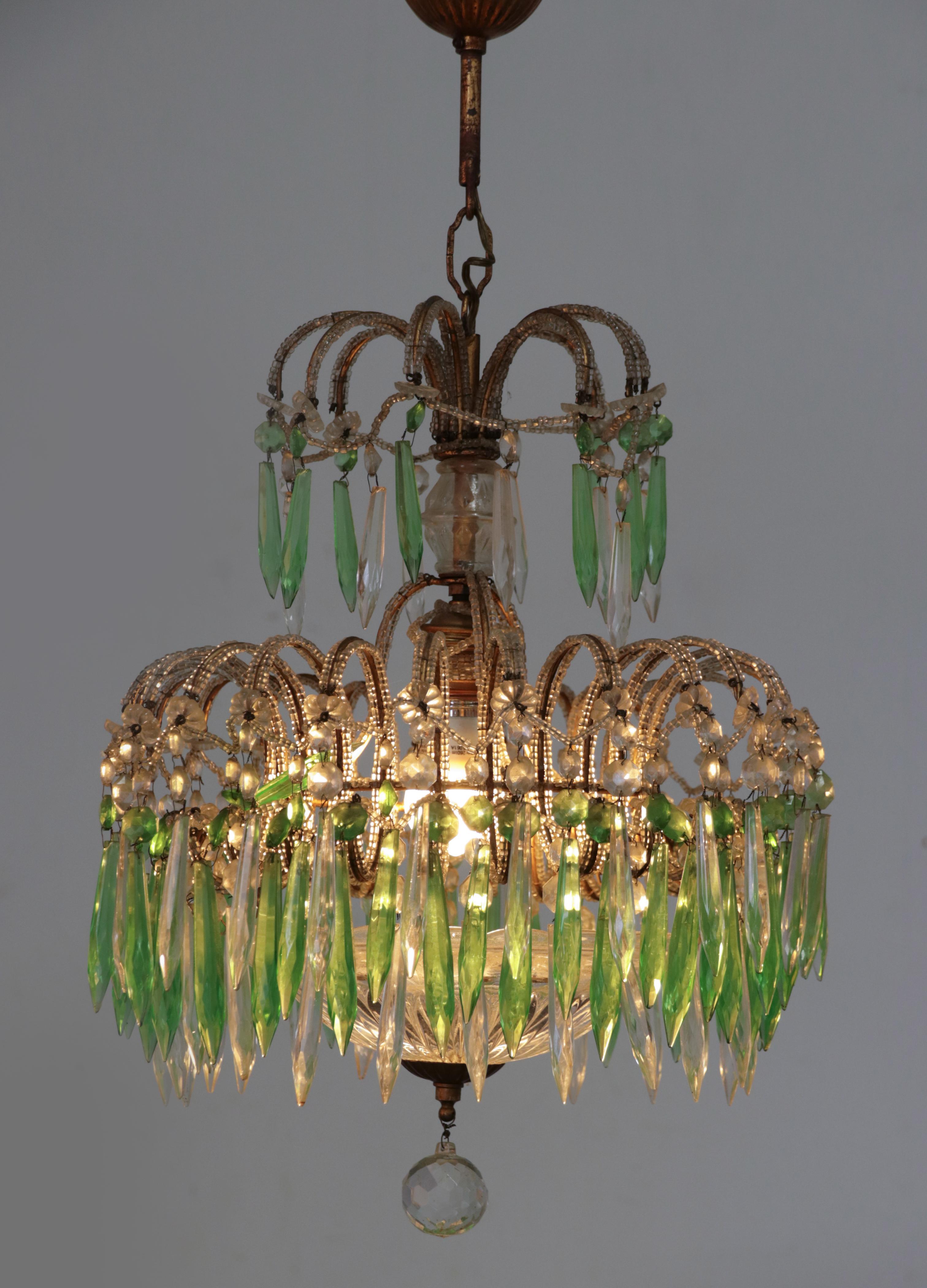 Mid 20th Century Century Palme Chandelier Lamp Glass Drops For Sale 2