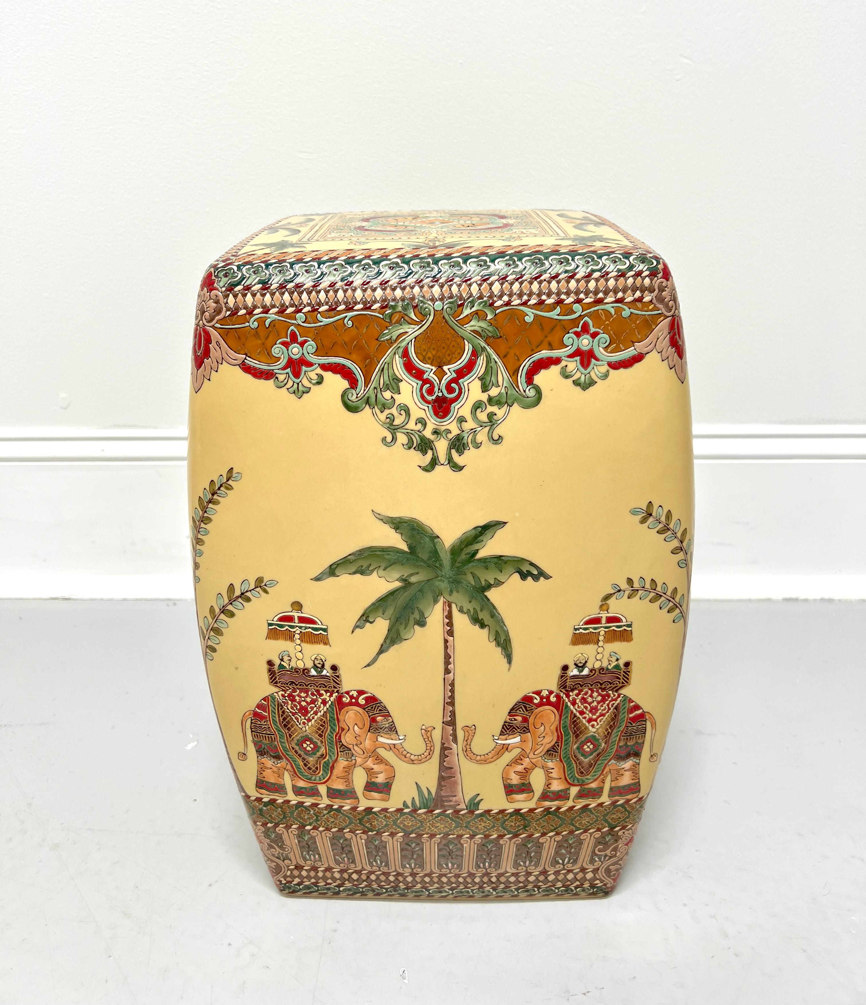 Mid 20th Century Ceramic Garden Stool Tropical Theme with Elephants & Palm Trees 1