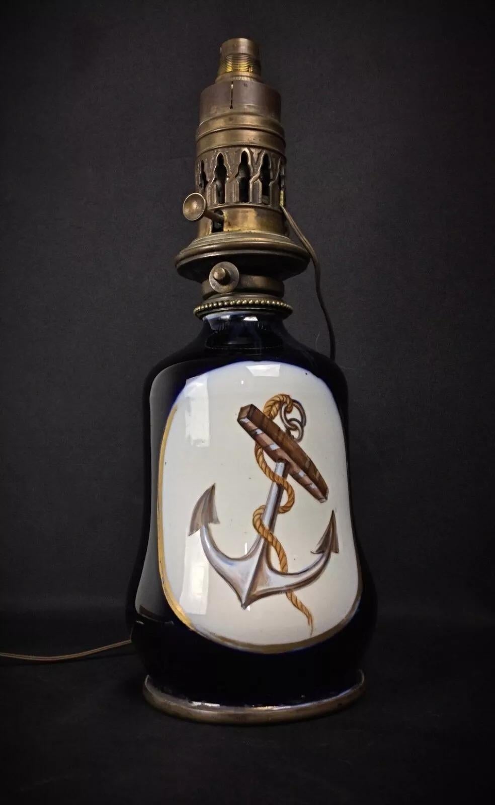 Base de lampe en céramique du milieu du 20e siècle avec motif d'ancre nautique - 2Y312 en vente 1