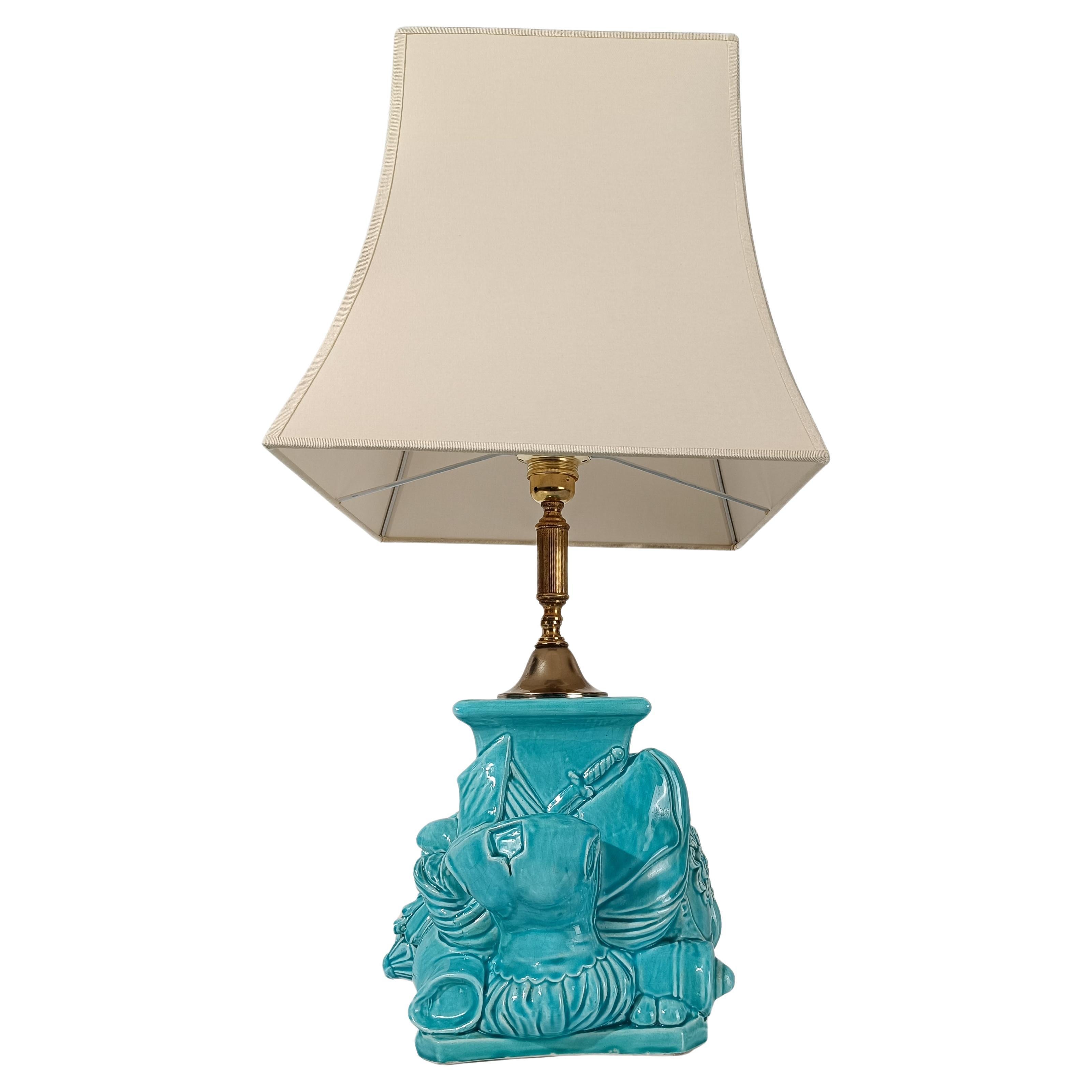 Mid 20th Century Ceramic Lamp Decorated with Italian Renaissance Arms and Armor For Sale